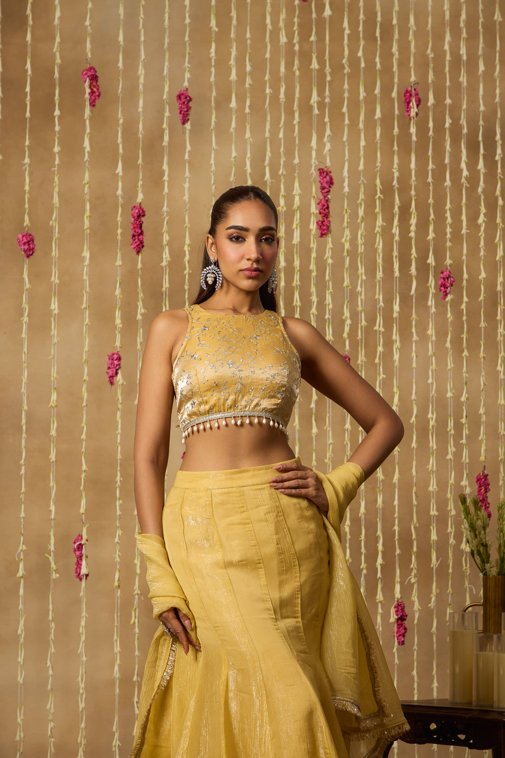 Jhoom Butter Yellow Fusion Skirt Set
