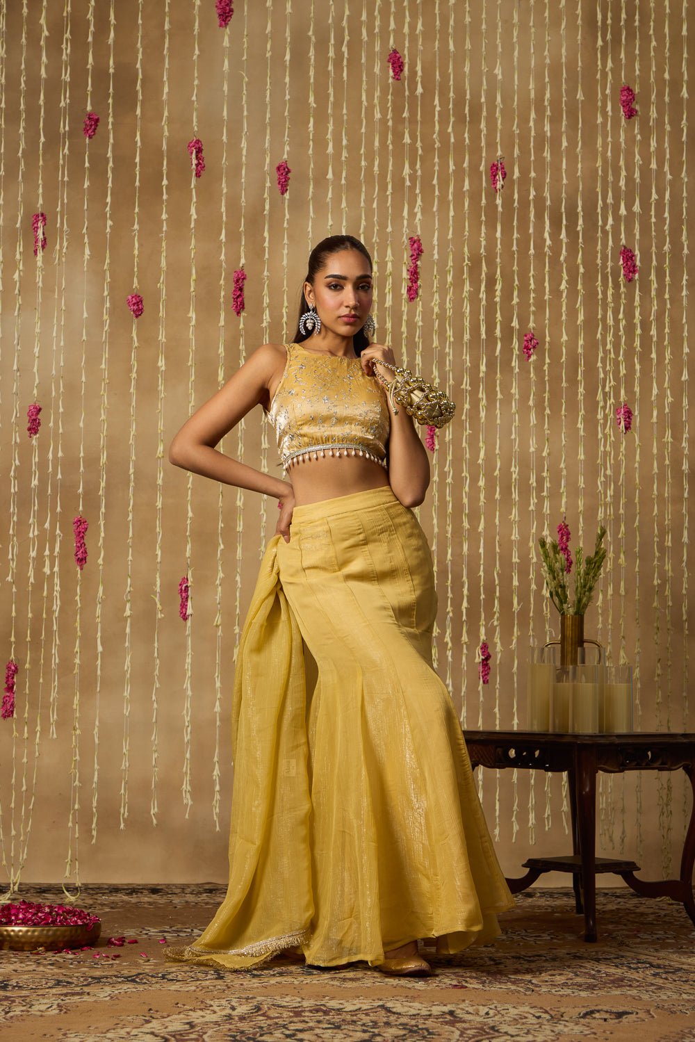 Jhoom Butter Yellow Fusion Skirt Set