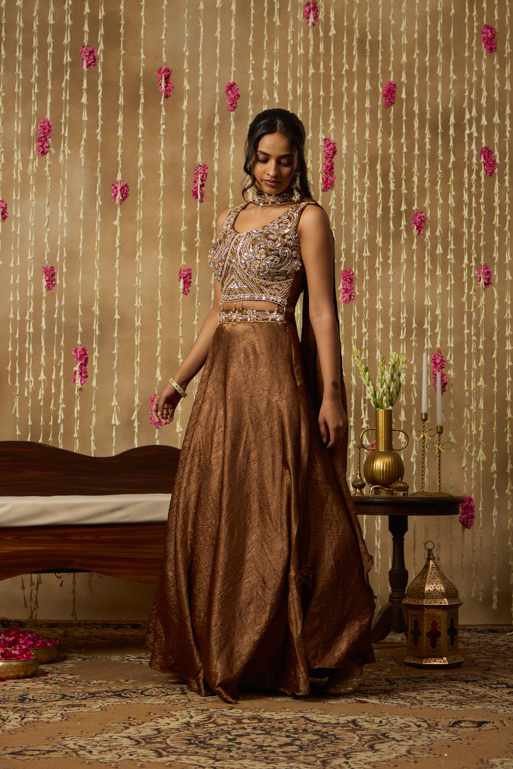 Jhoom Bronze Embroidered Lehenga Set