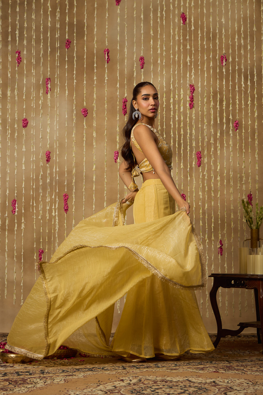 Jhoom Butter Yellow Fusion Skirt Set