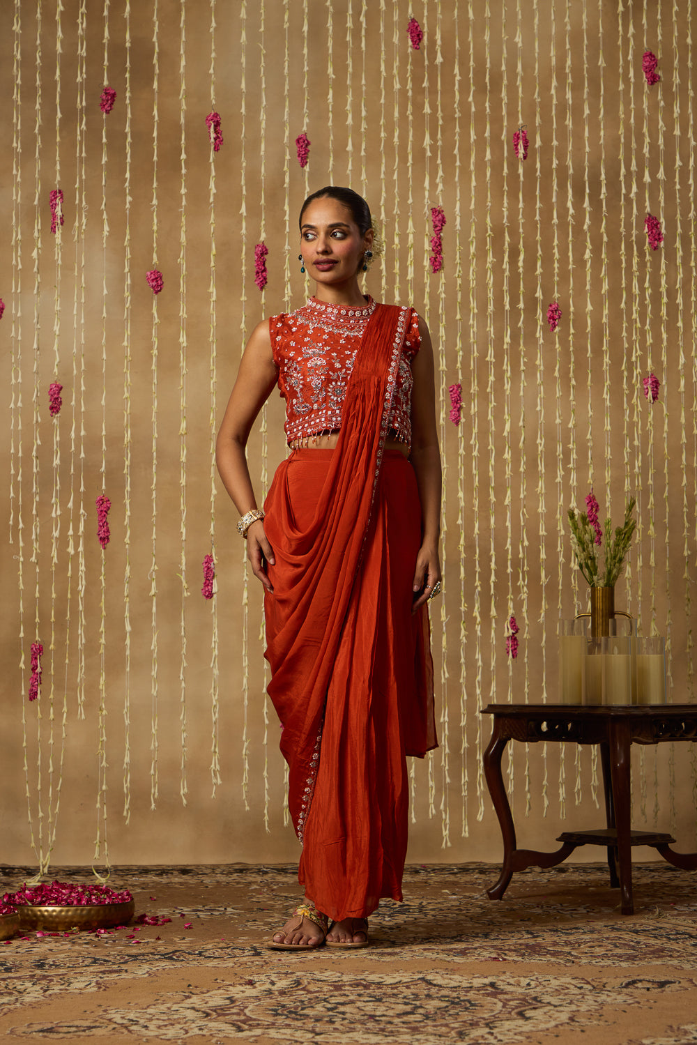 Jhoom Burnt Rust Saree Set
