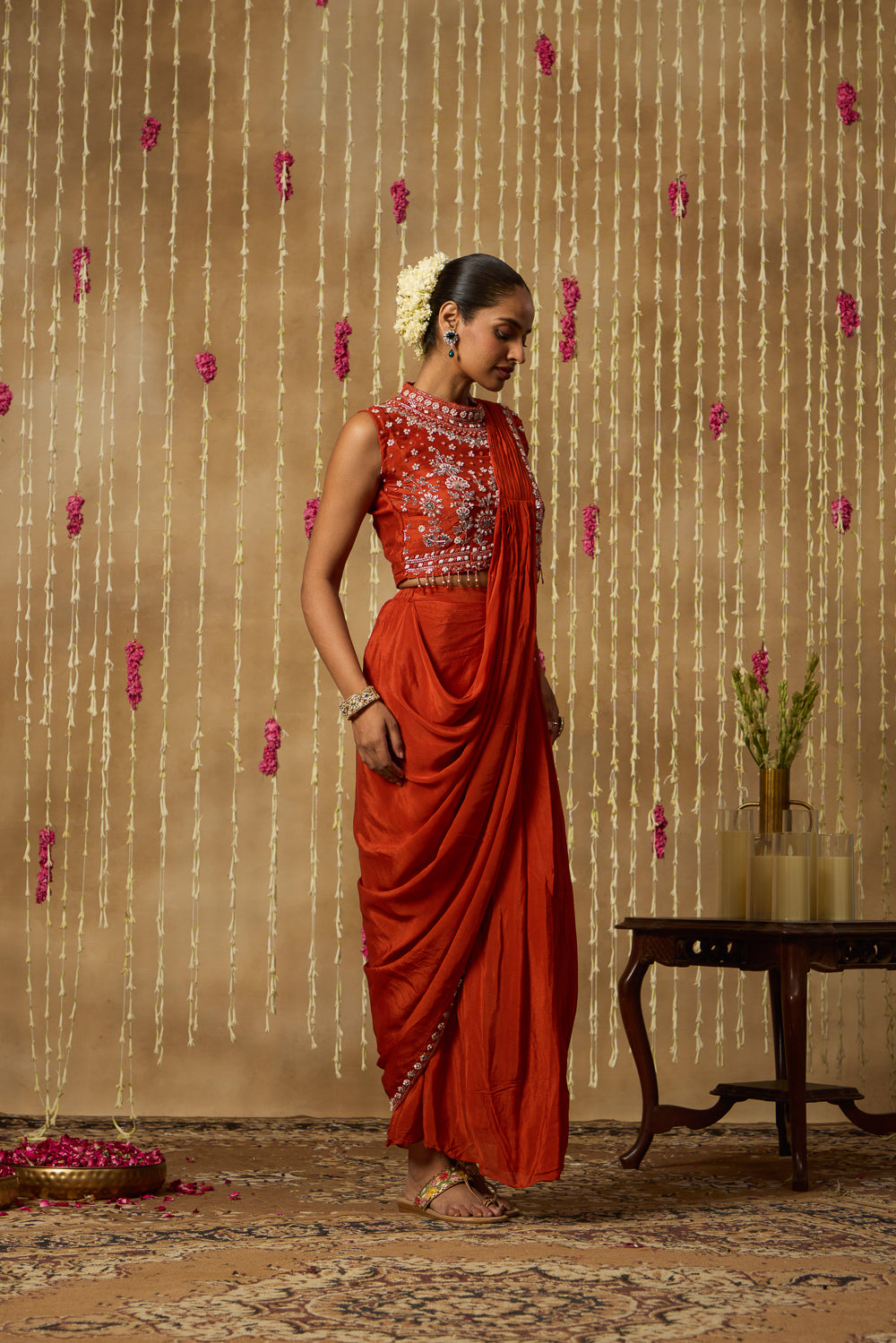 Jhoom Burnt Rust Saree Set
