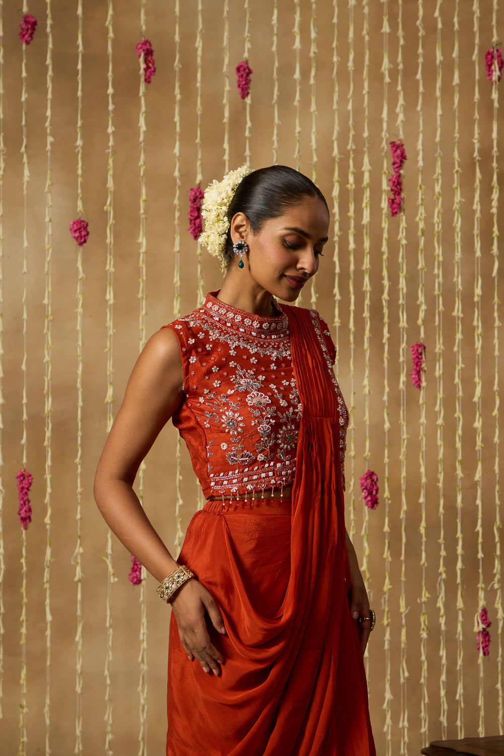 Jhoom Burnt Rust Saree Set