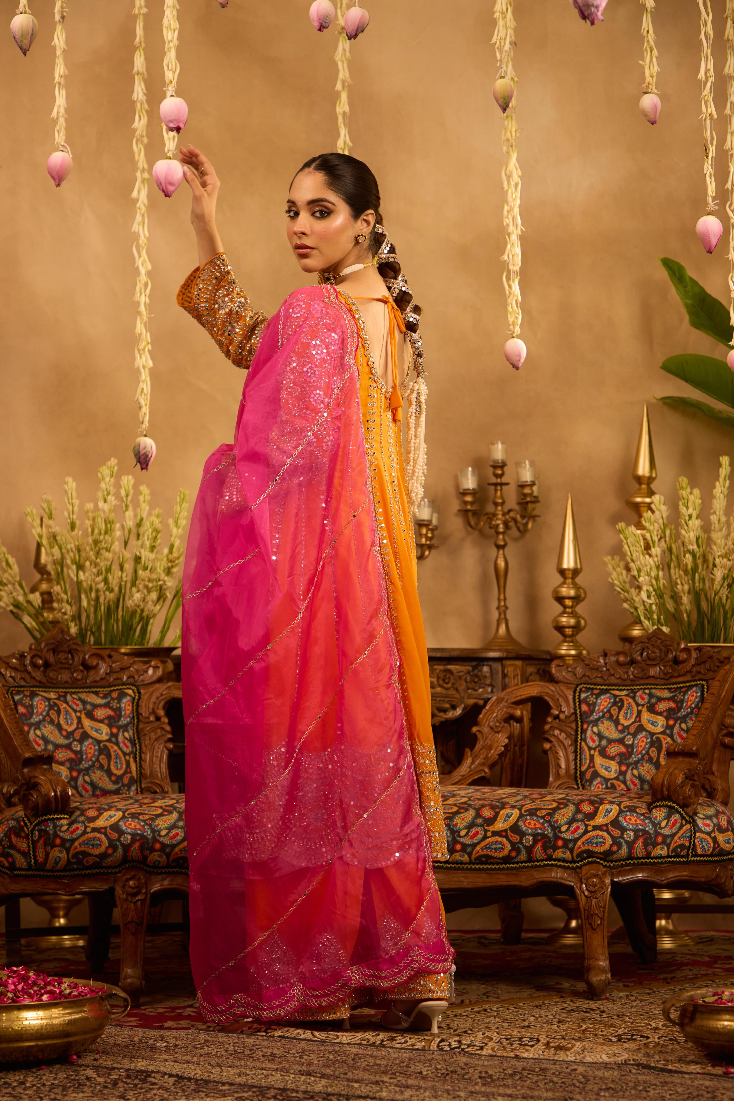 Mastaani Tangerine Mirror Anarkali Set