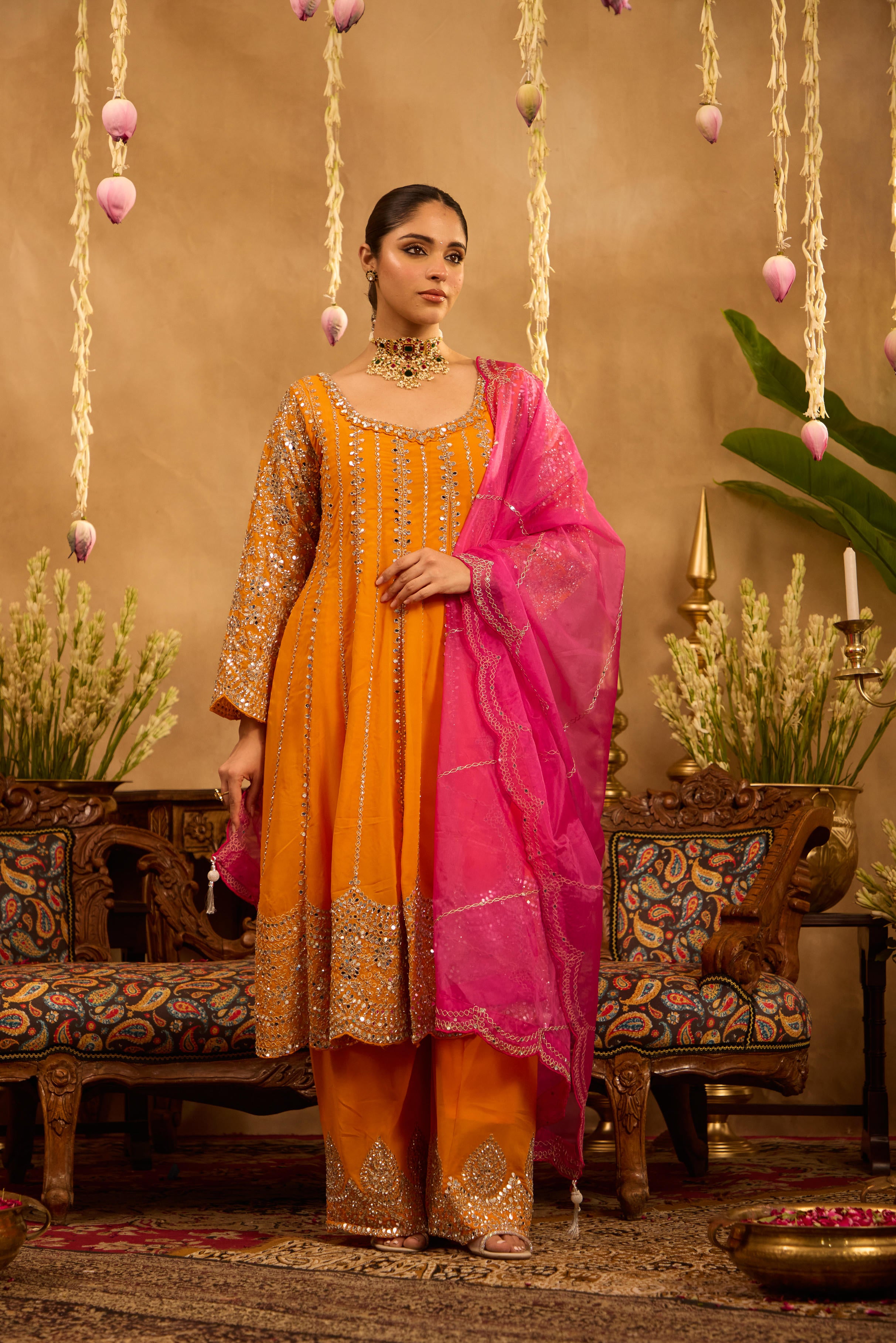 Mastaani Tangerine Mirror Anarkali Set