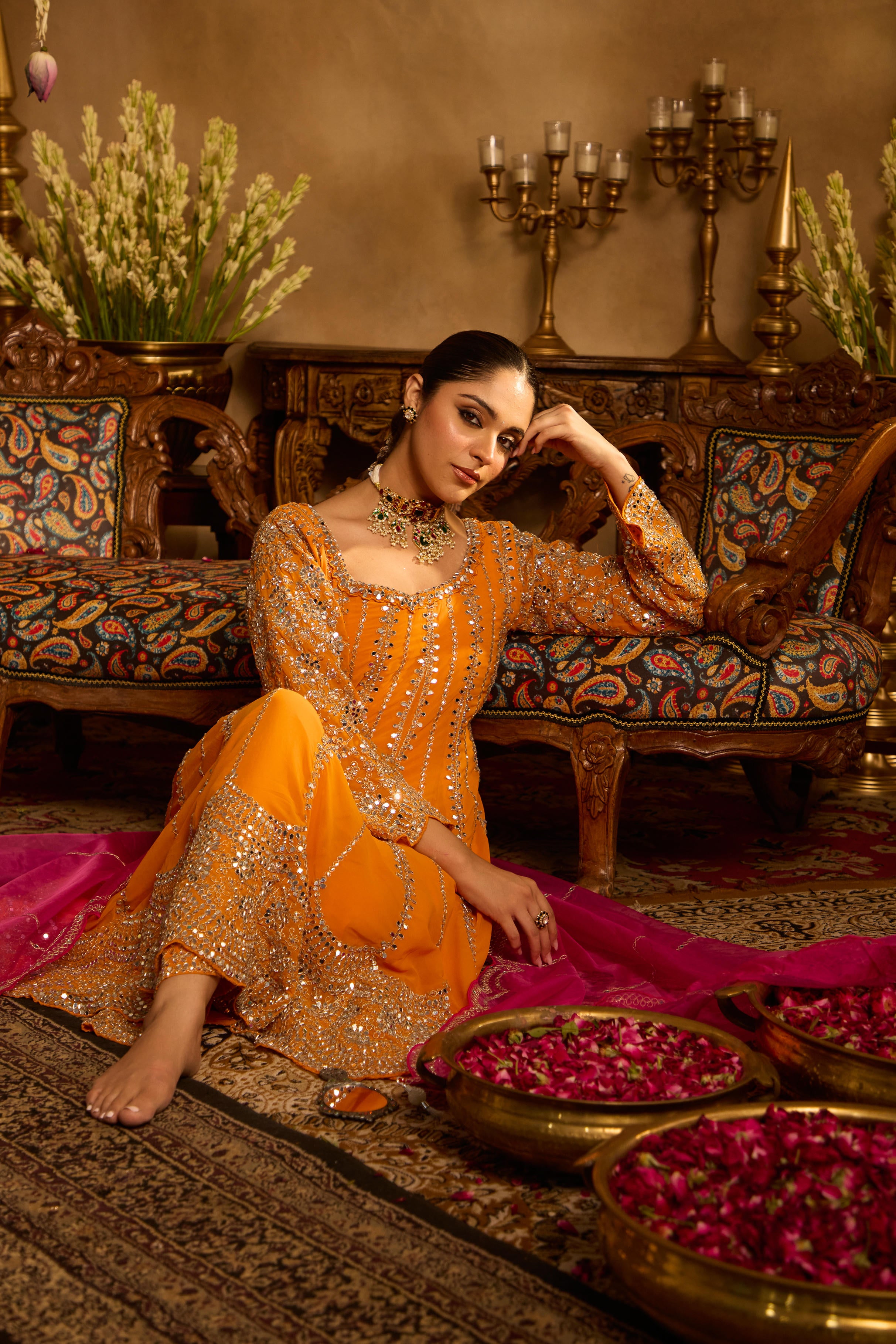Mastaani Tangerine Mirror Anarkali Set