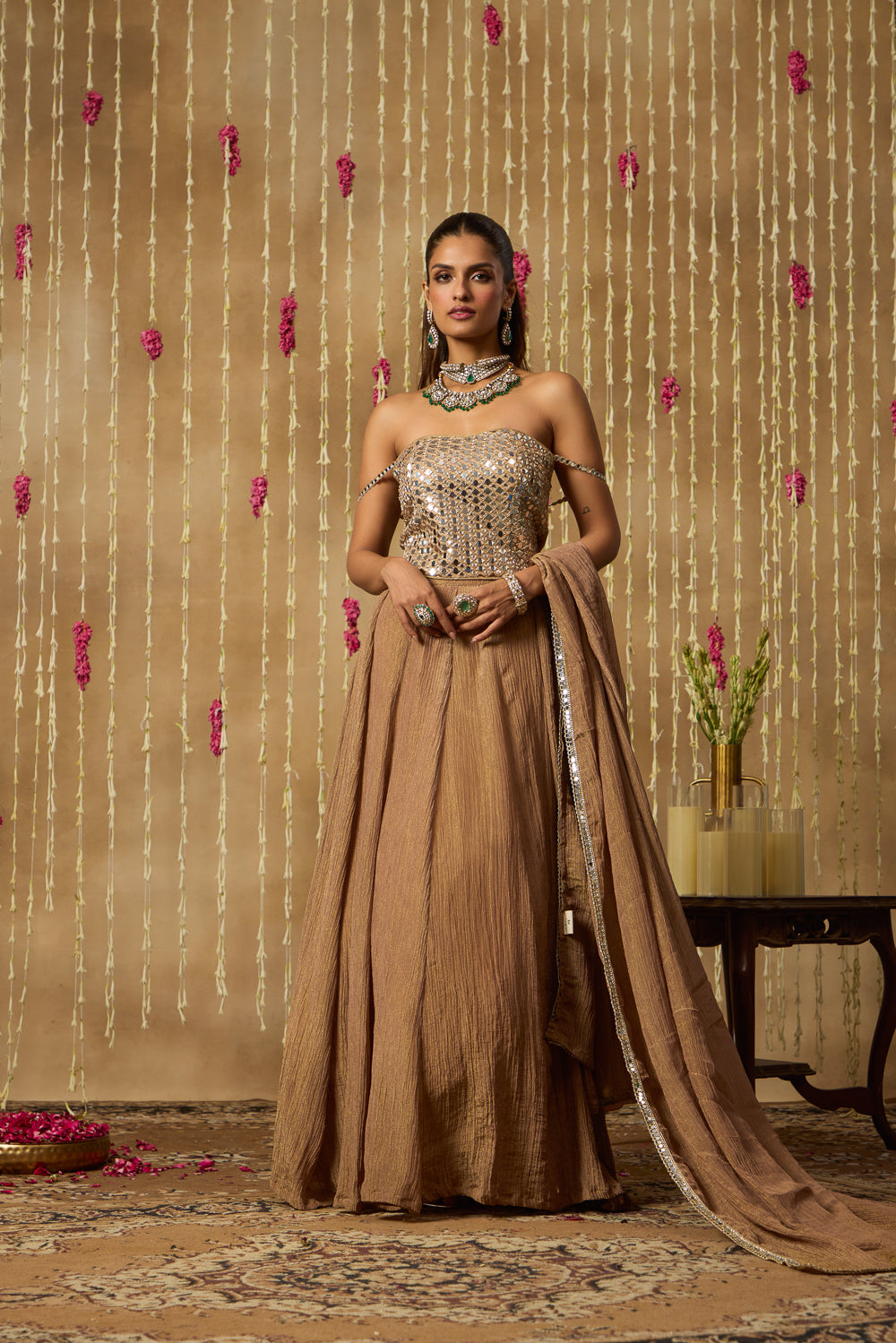 Jhoom Mocha Mirror Lehenga Set