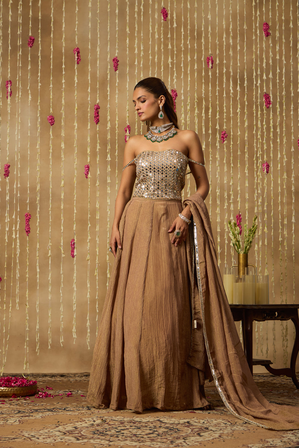 Jhoom Mocha Mirror Lehenga Set