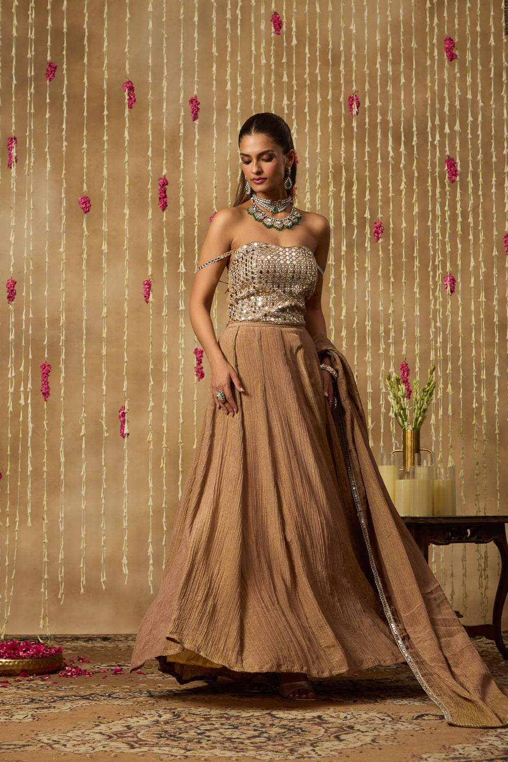 Jhoom Mocha Mirror Lehenga Set