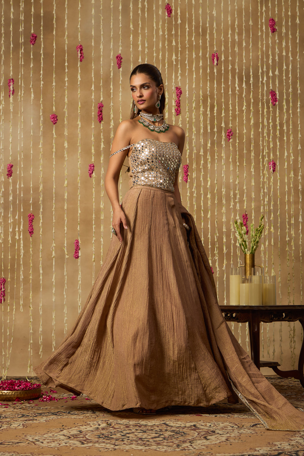 Jhoom Mocha Mirror Lehenga Set