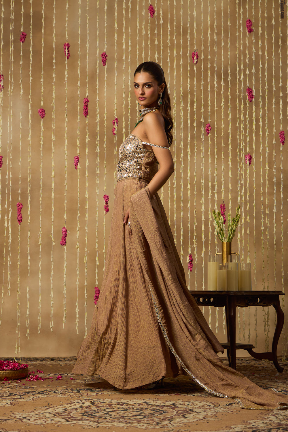 Jhoom Mocha Mirror Lehenga Set