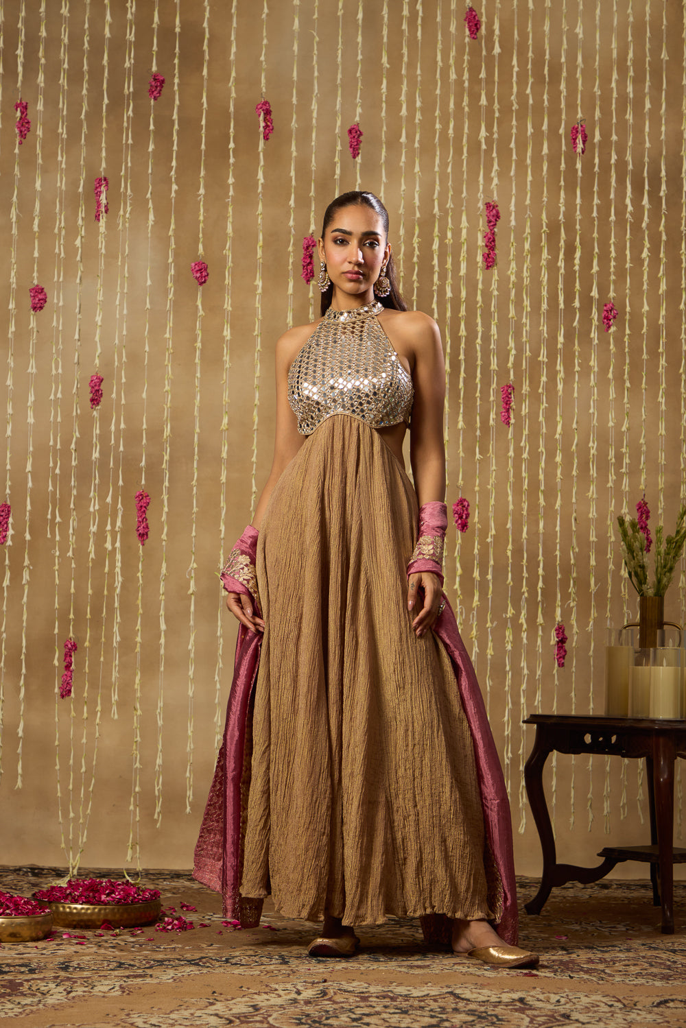 Jhoom Mocha Mirror Anarkali Set