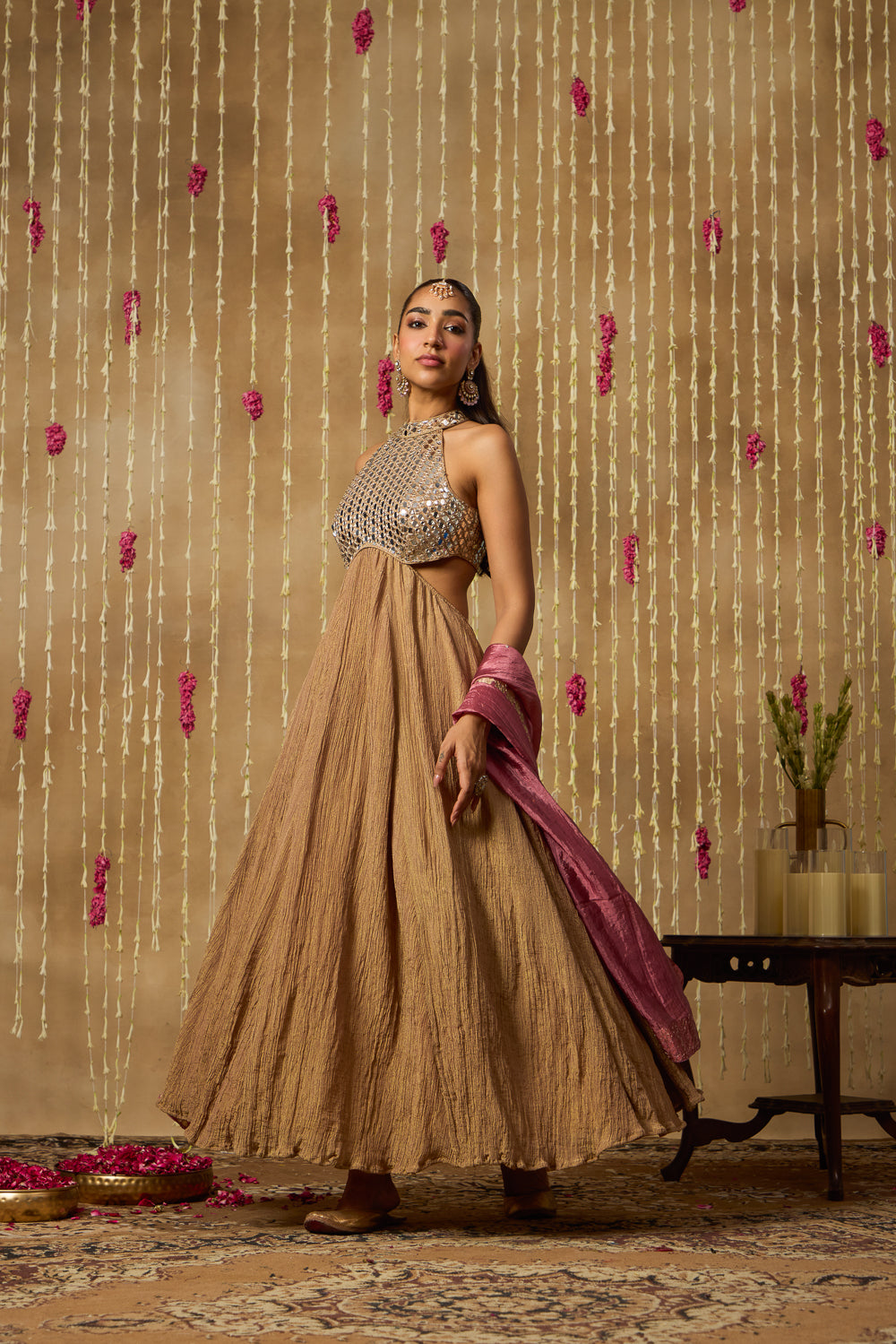 Jhoom Mocha Mirror Anarkali Set