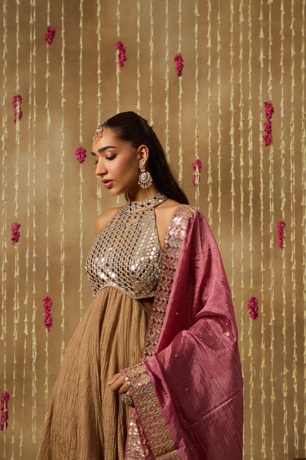 Jhoom Mocha Mirror Anarkali Set