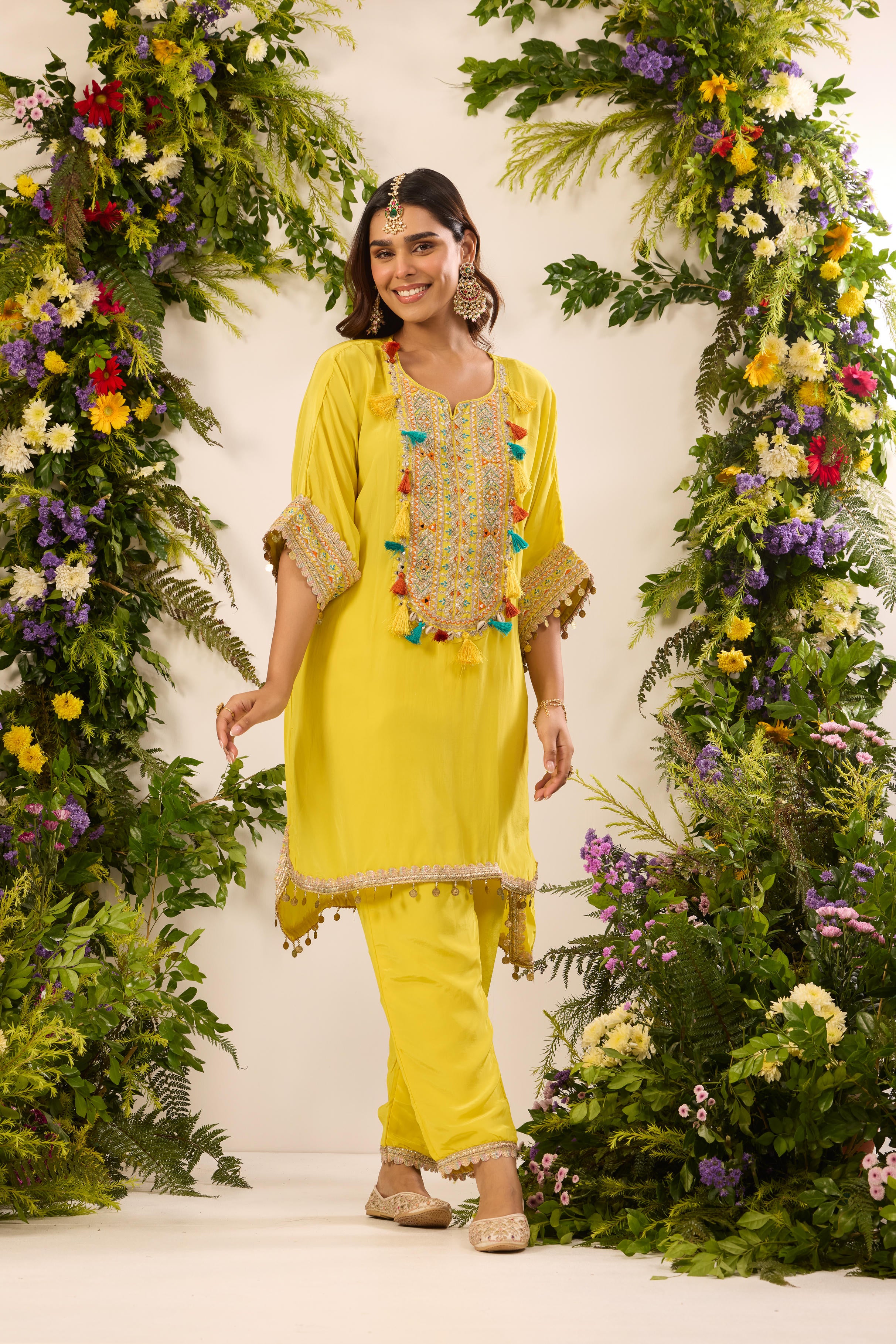 Mastaani Yellow Bloom Kaftan Set