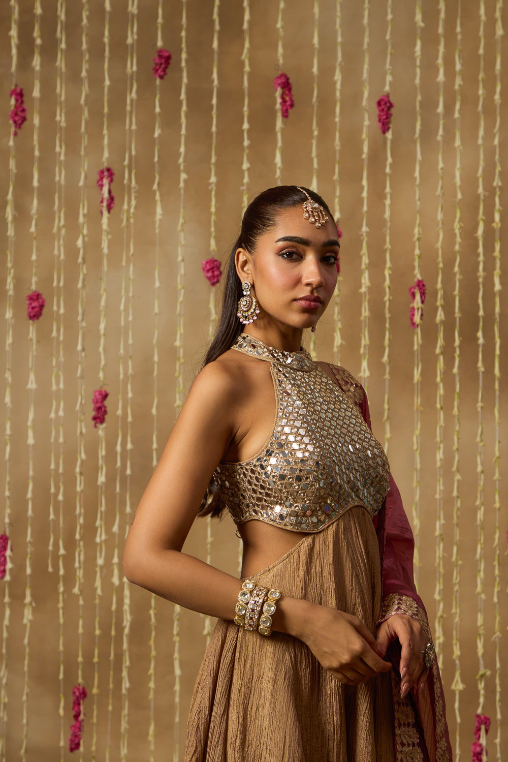 Jhoom Mocha Mirror Anarkali Set