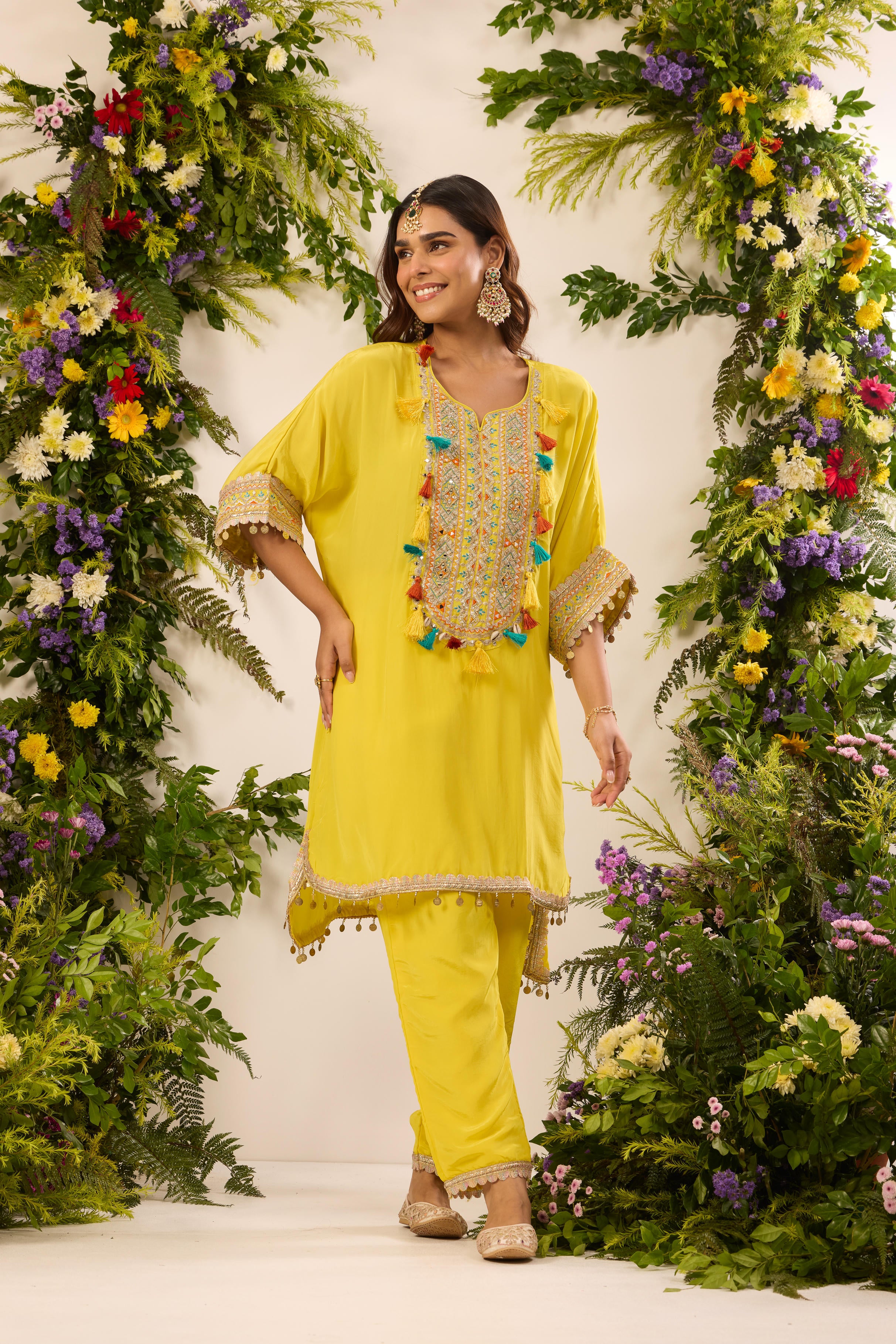 Mastaani Yellow Bloom Kaftan Set