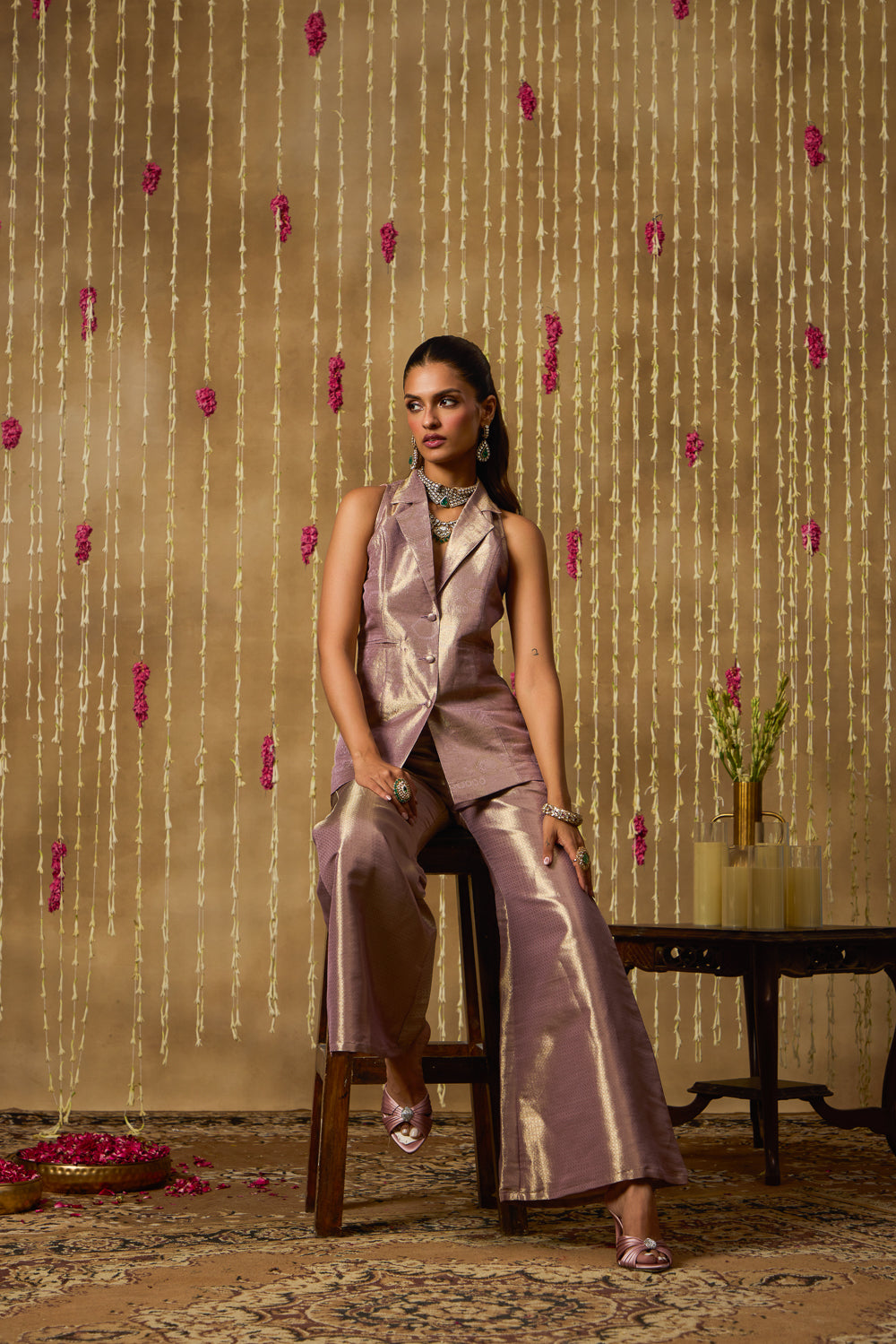 Jhoom Mauve Gold Blazer Set