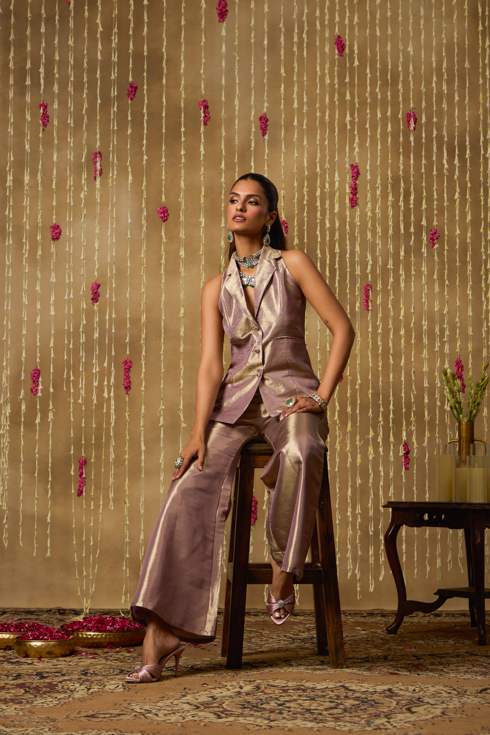 Jhoom Mauve Gold Blazer Set