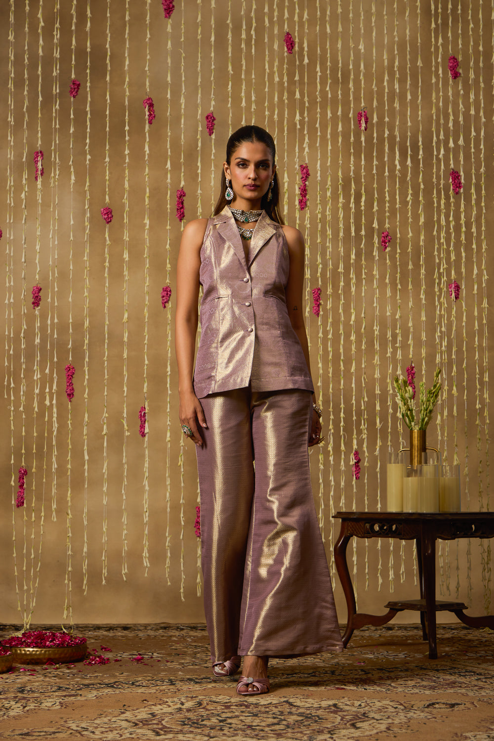 Jhoom Mauve Gold Blazer Set