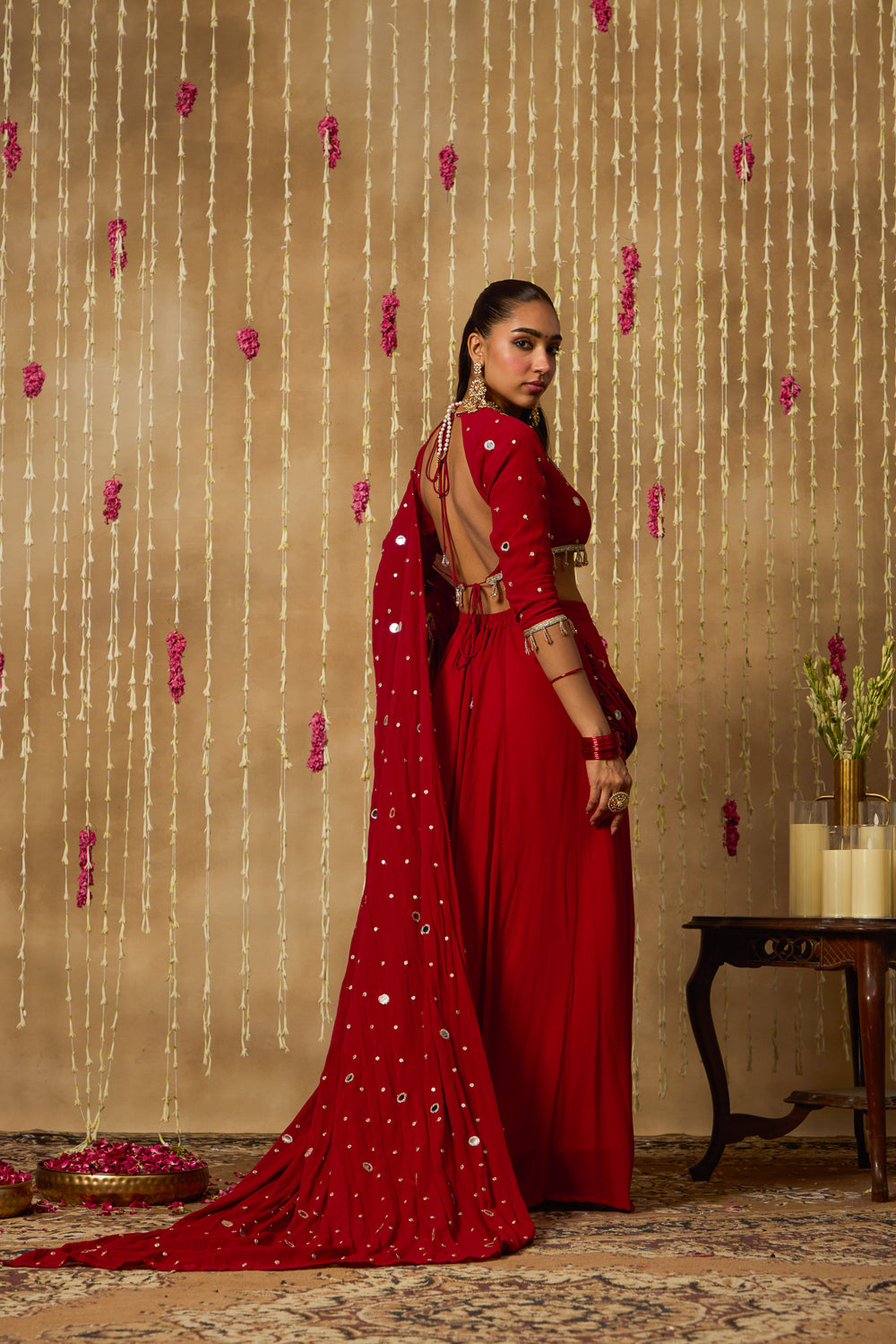 Jhoom Scarlet Mirror Drape Saree Set