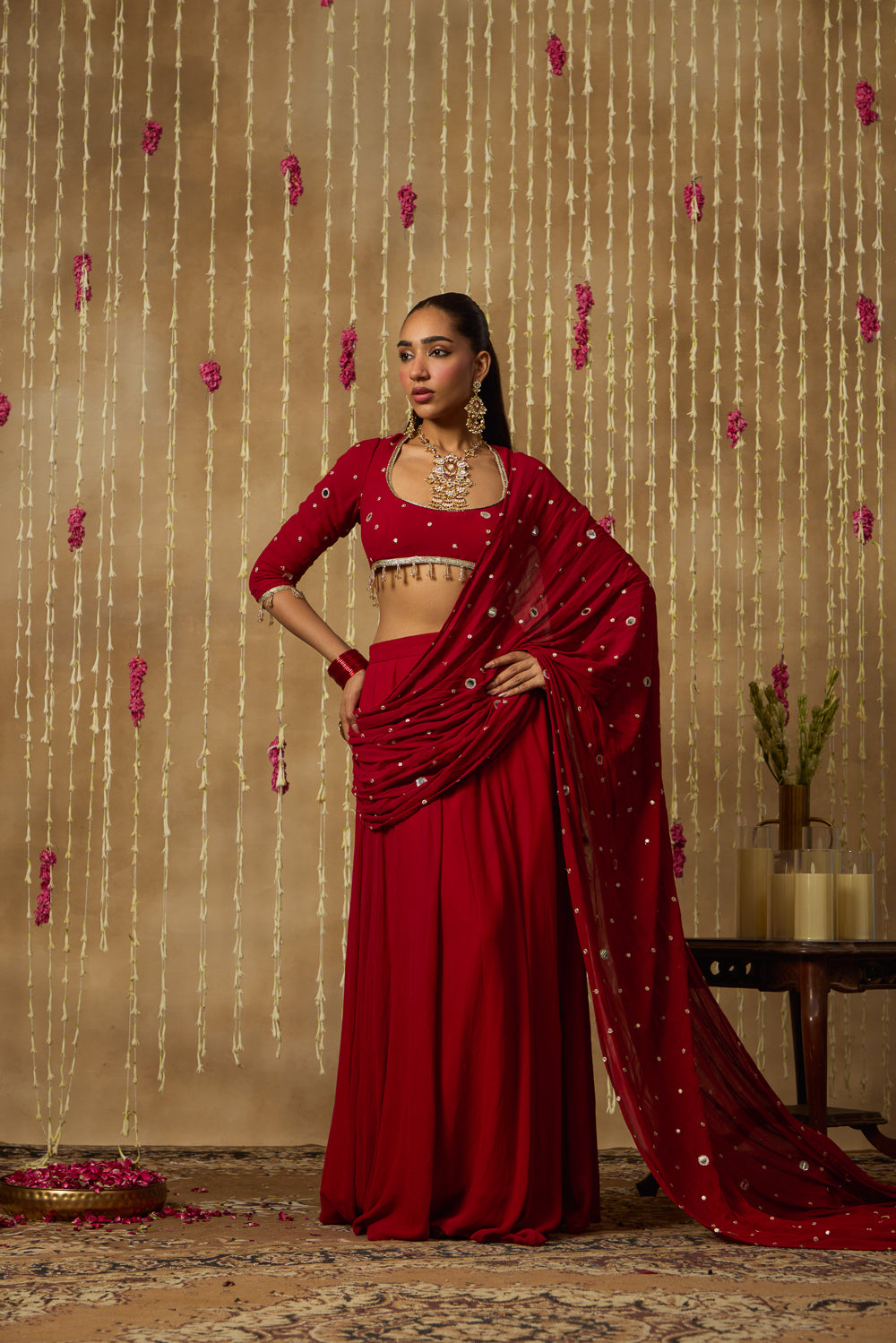 Jhoom Scarlet Mirror Drape Saree Set