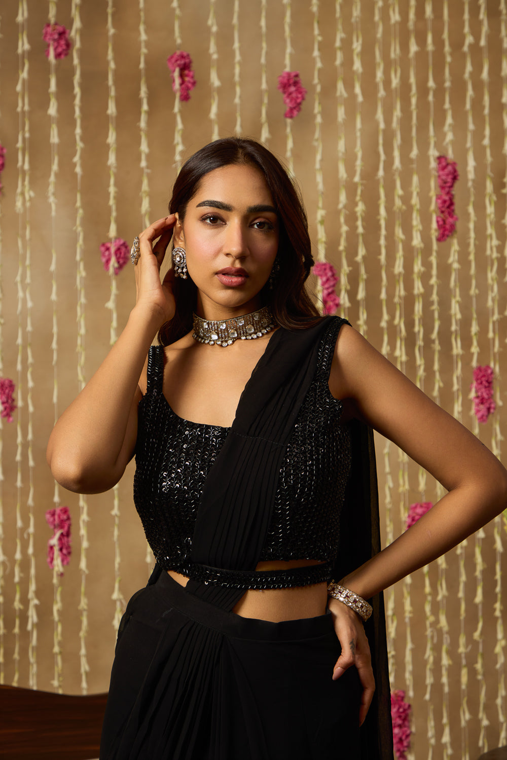 Jhoom Black Pre Draped Saree Set