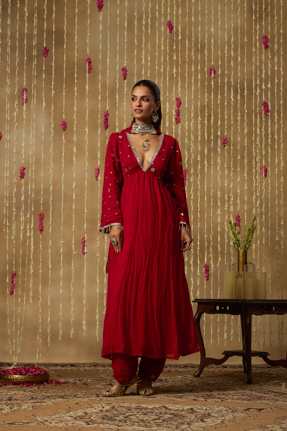 Jhoom Scarlet Mirror Anarkali Set
