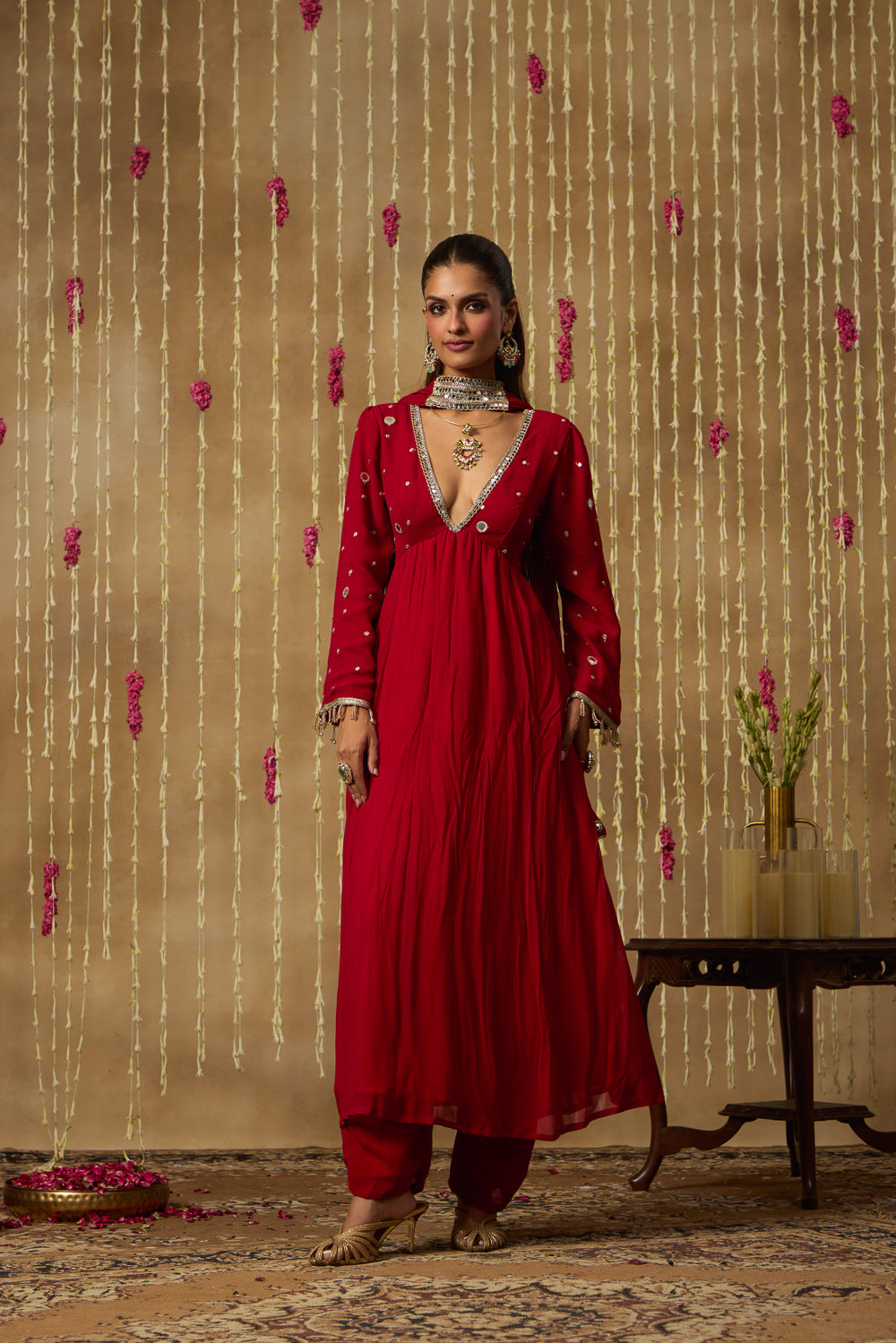 Jhoom Scarlet Mirror Anarkali Set