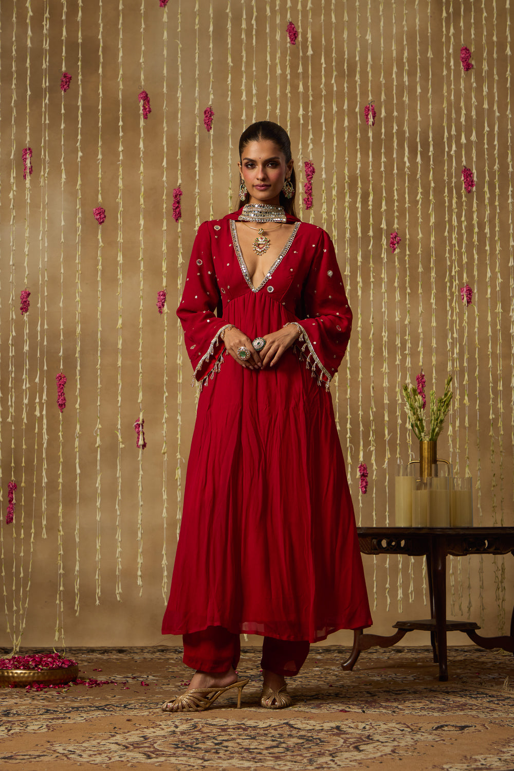Jhoom Scarlet Mirror Anarkali Set