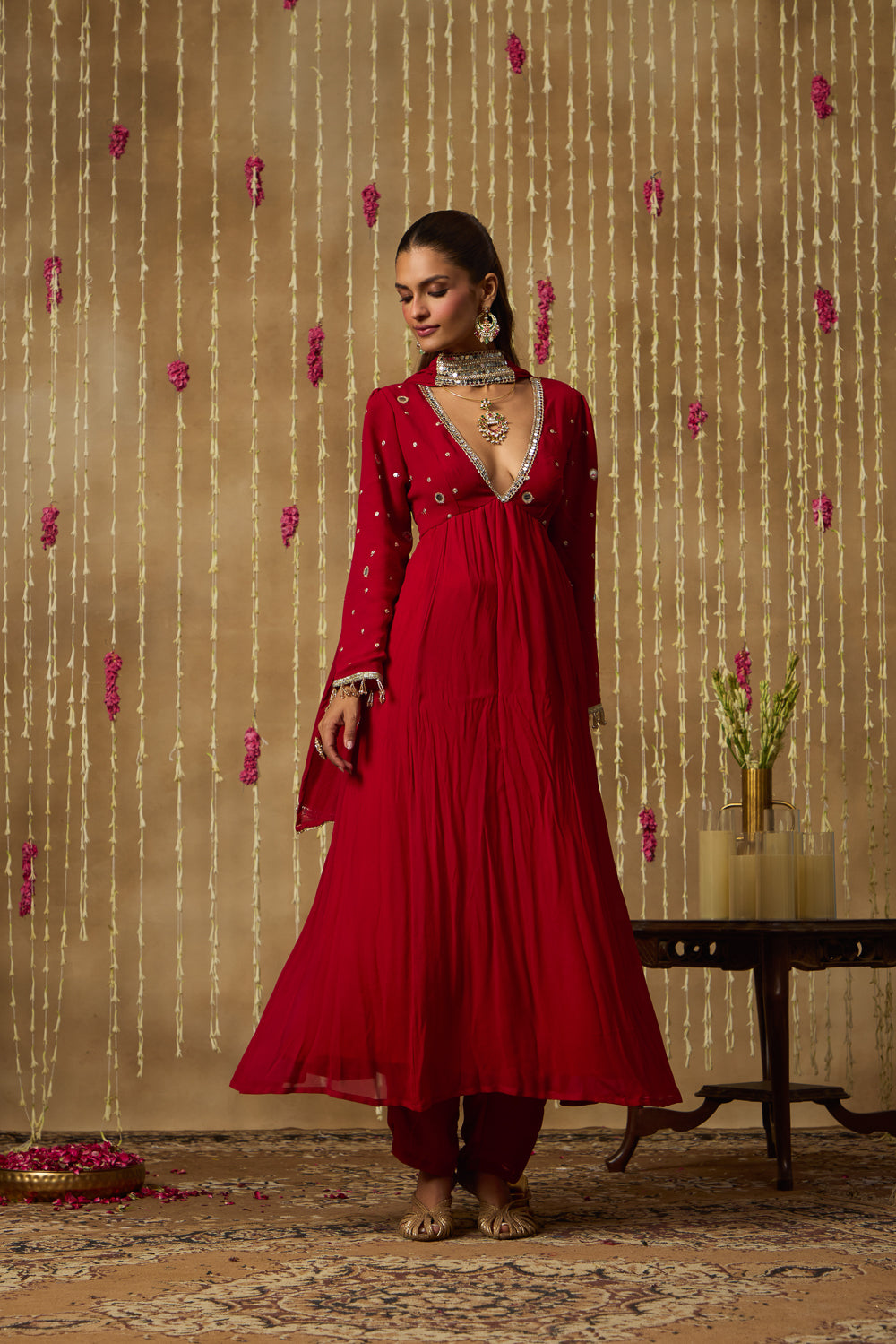 Jhoom Scarlet Mirror Anarkali Set