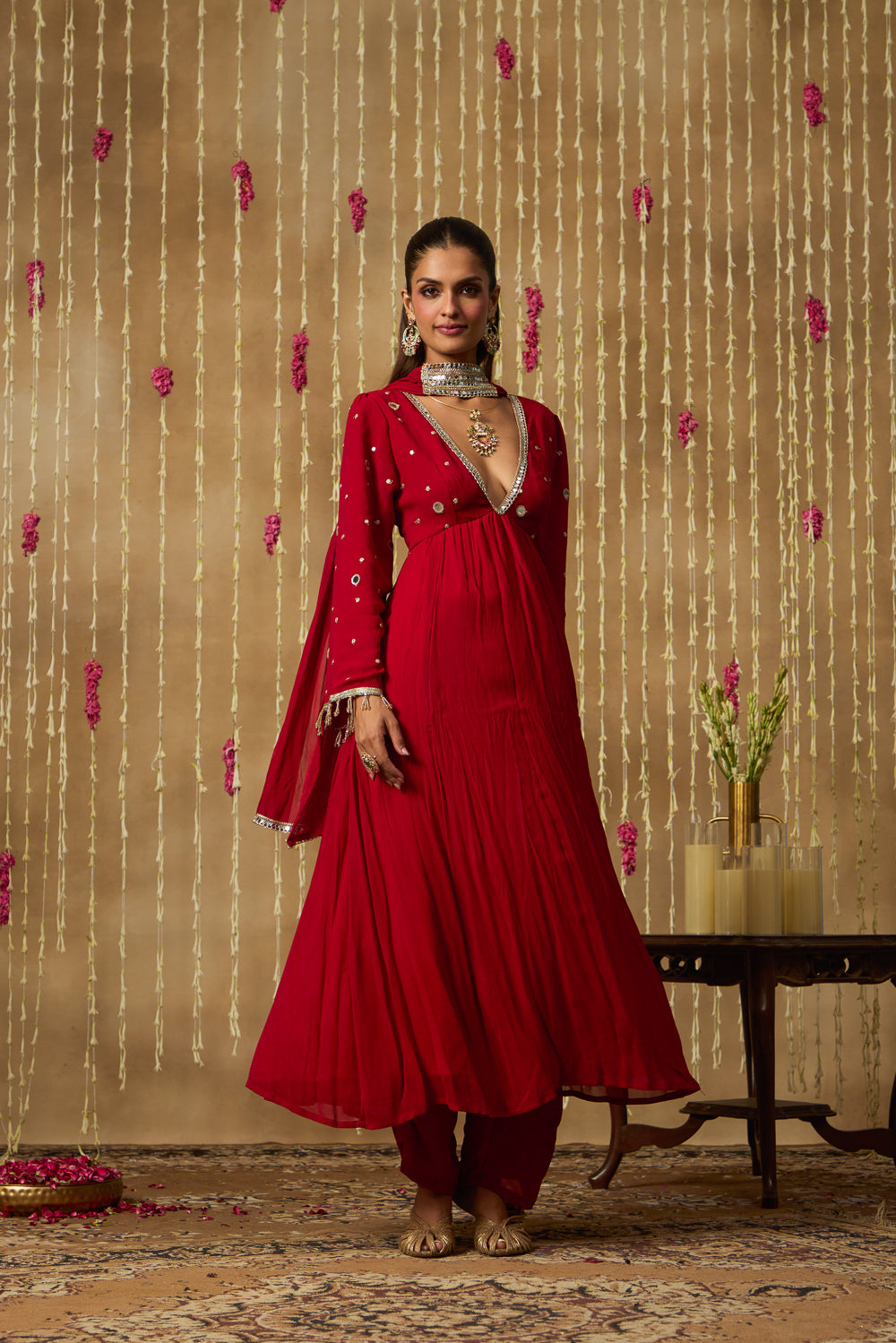 Jhoom Scarlet Mirror Anarkali Set