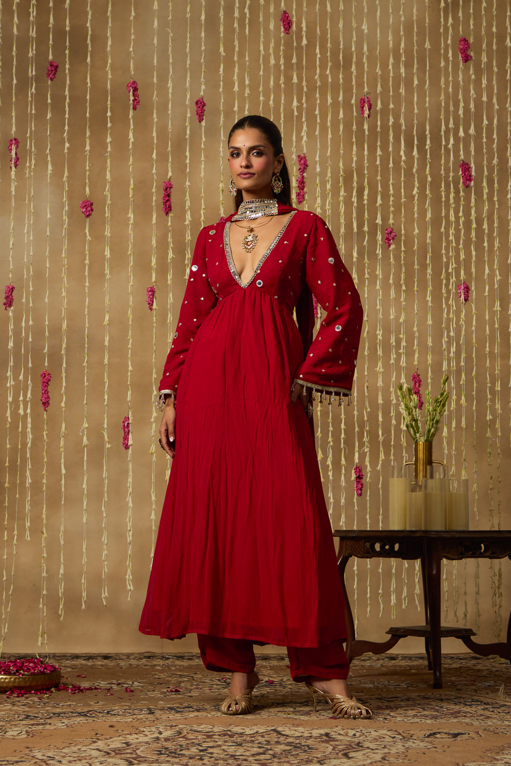Jhoom Scarlet Mirror Anarkali Set