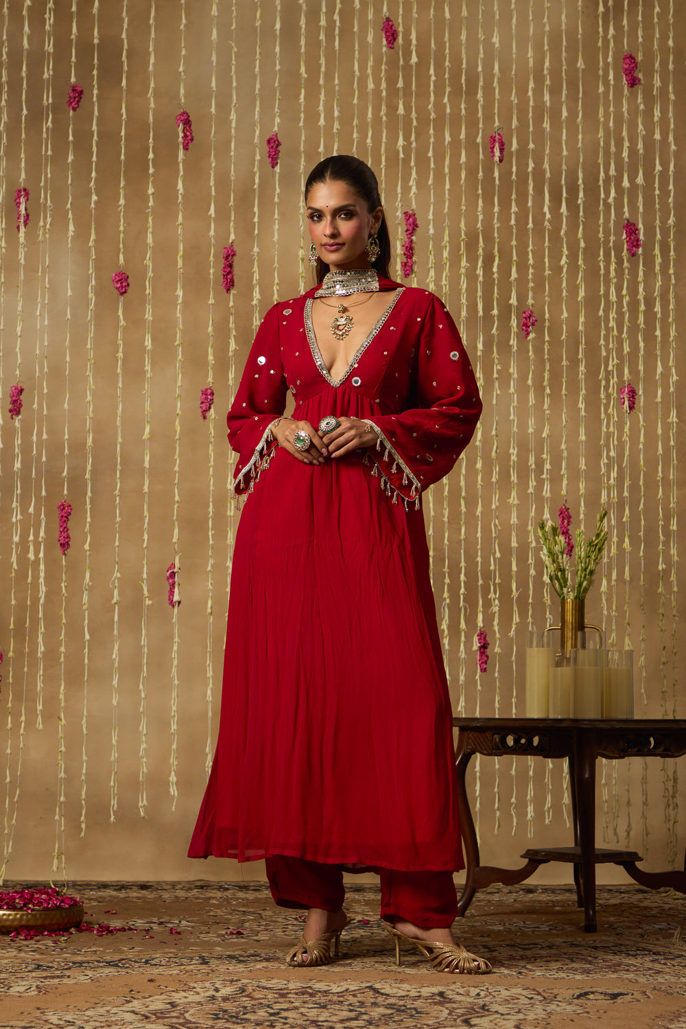 Jhoom Scarlet Mirror Anarkali Set