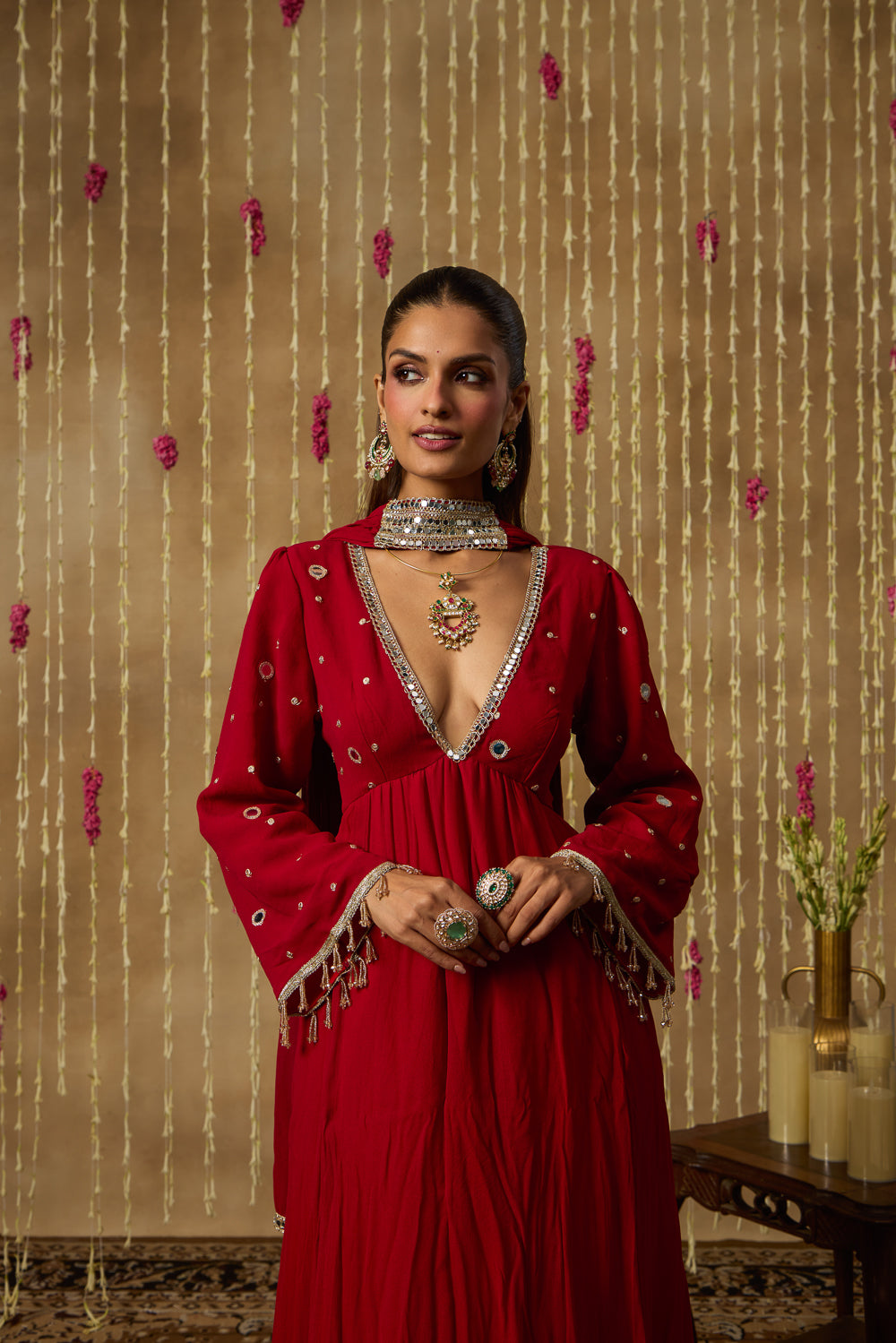 Jhoom Scarlet Mirror Anarkali Set