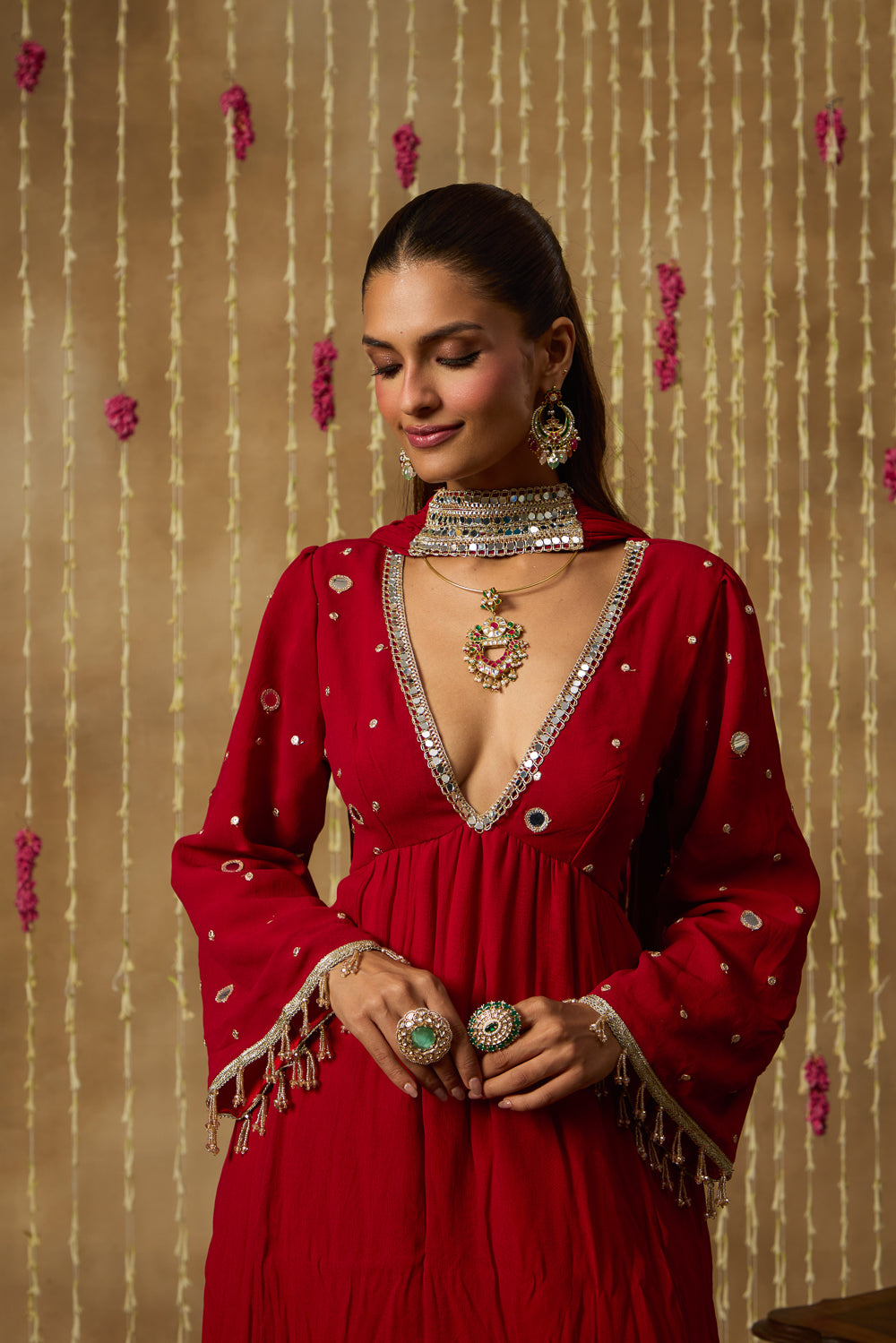 Jhoom Scarlet Mirror Anarkali Set