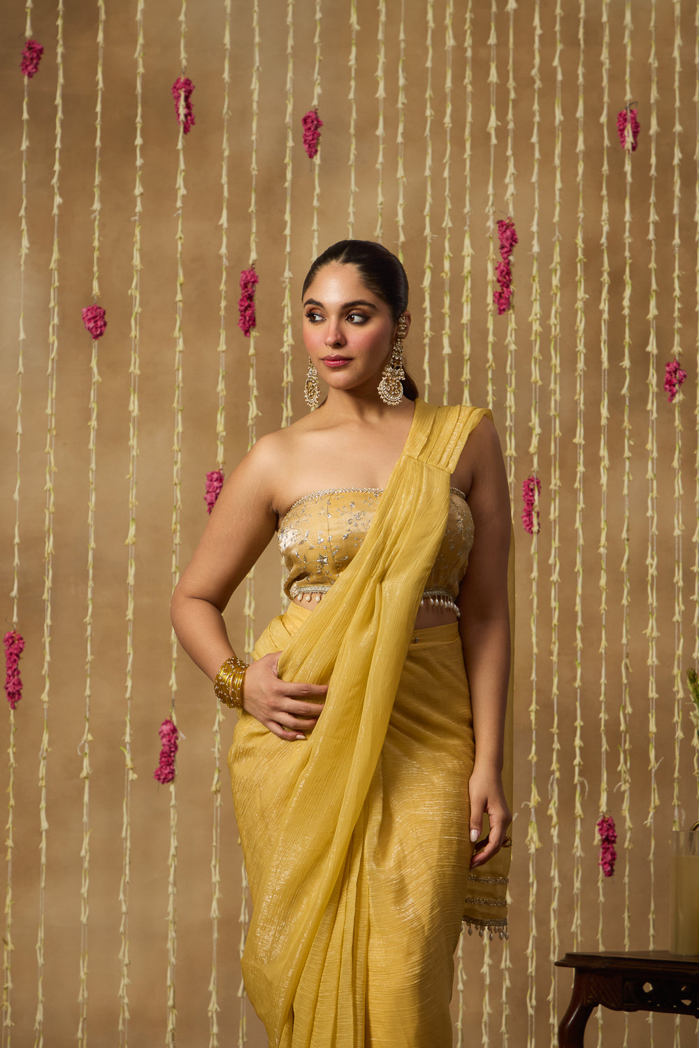Jhoom Butter Yellow Drape Saree Set