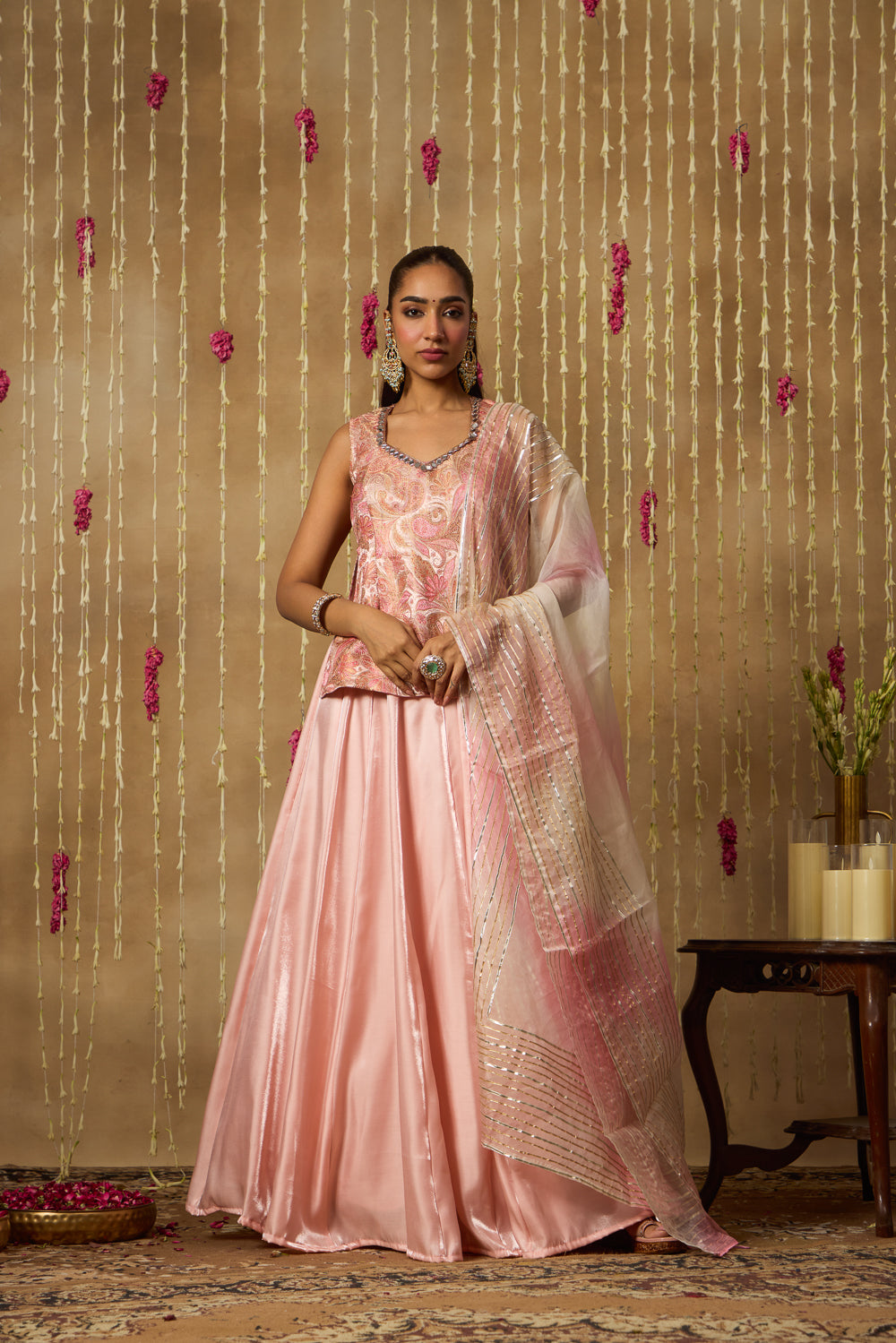 Jhoom Peach Paisley Lehenga Set