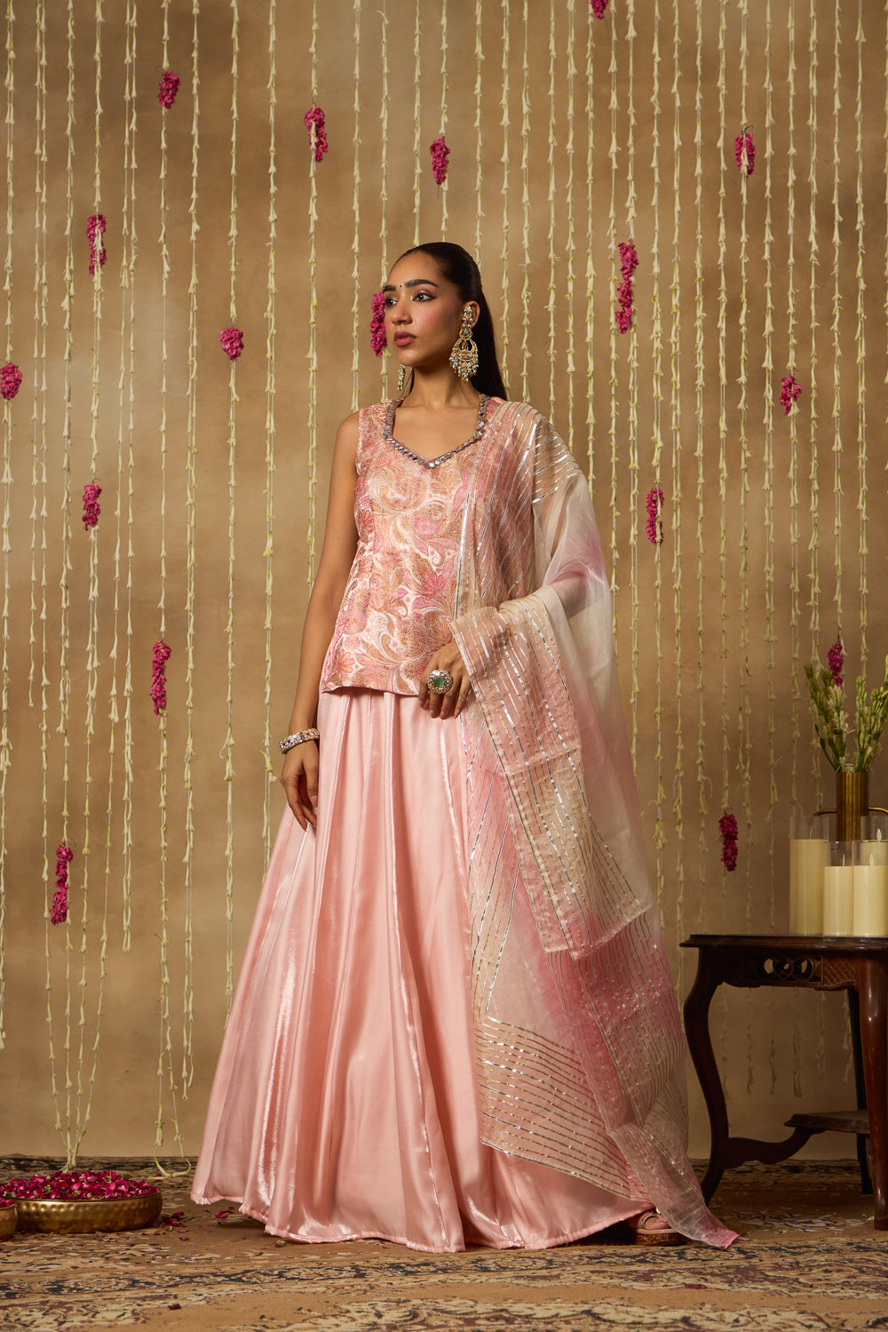 Jhoom Peach Paisley Lehenga Set