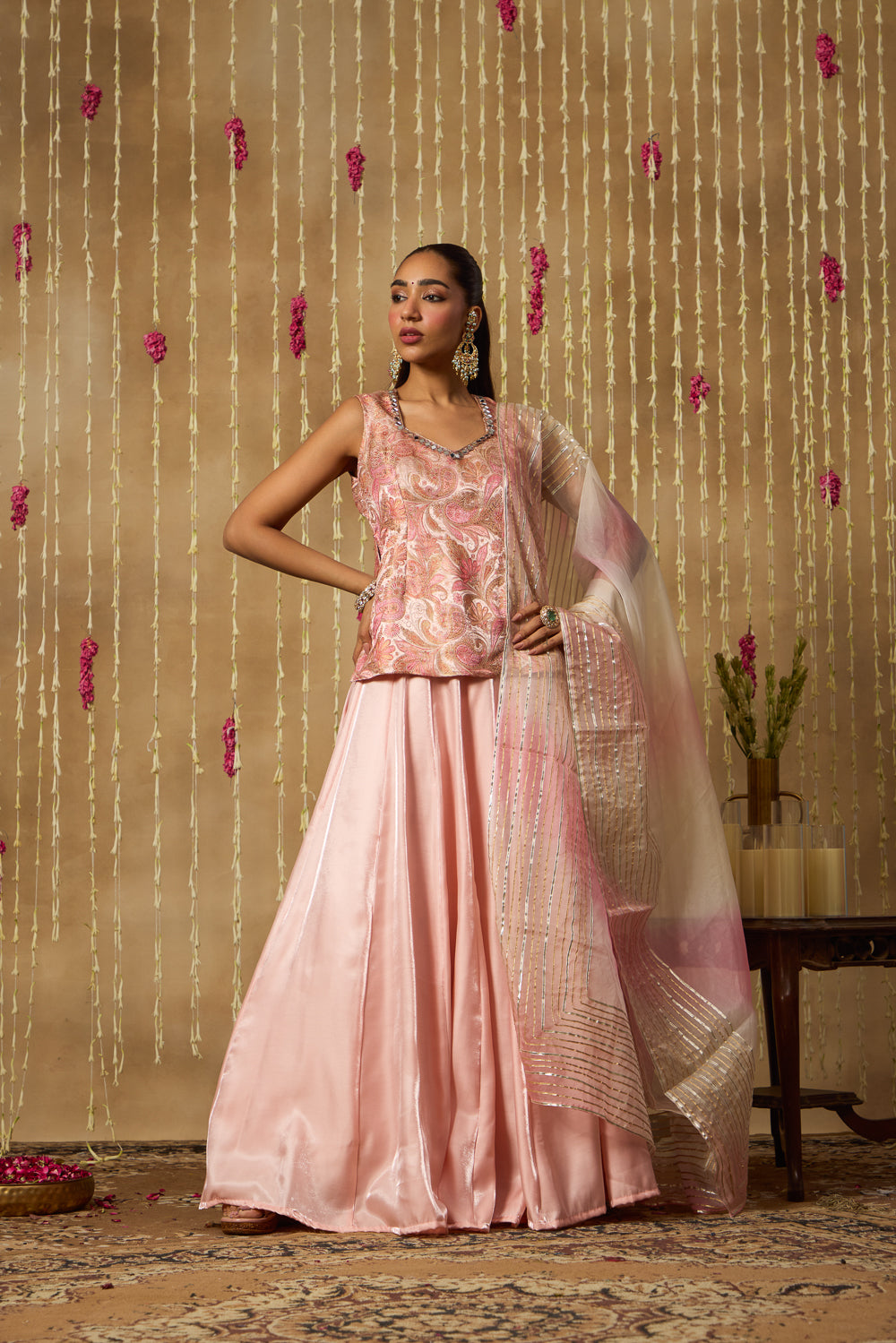 Jhoom Peach Paisley Lehenga Set