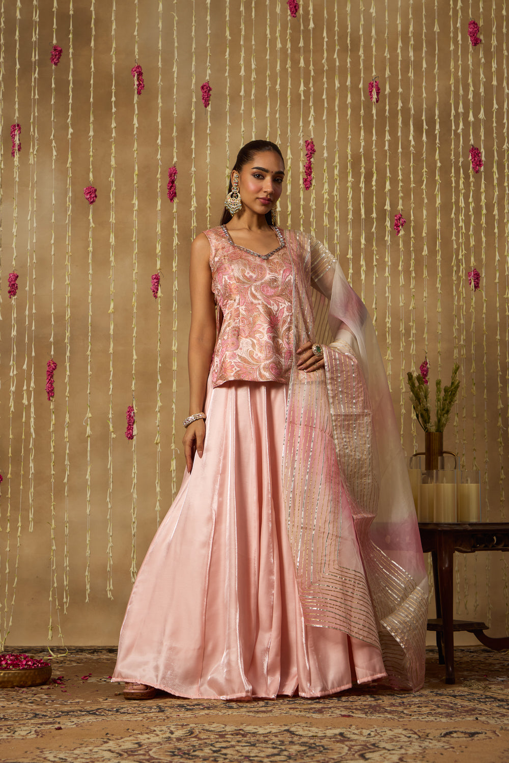 Jhoom Peach Paisley Lehenga Set