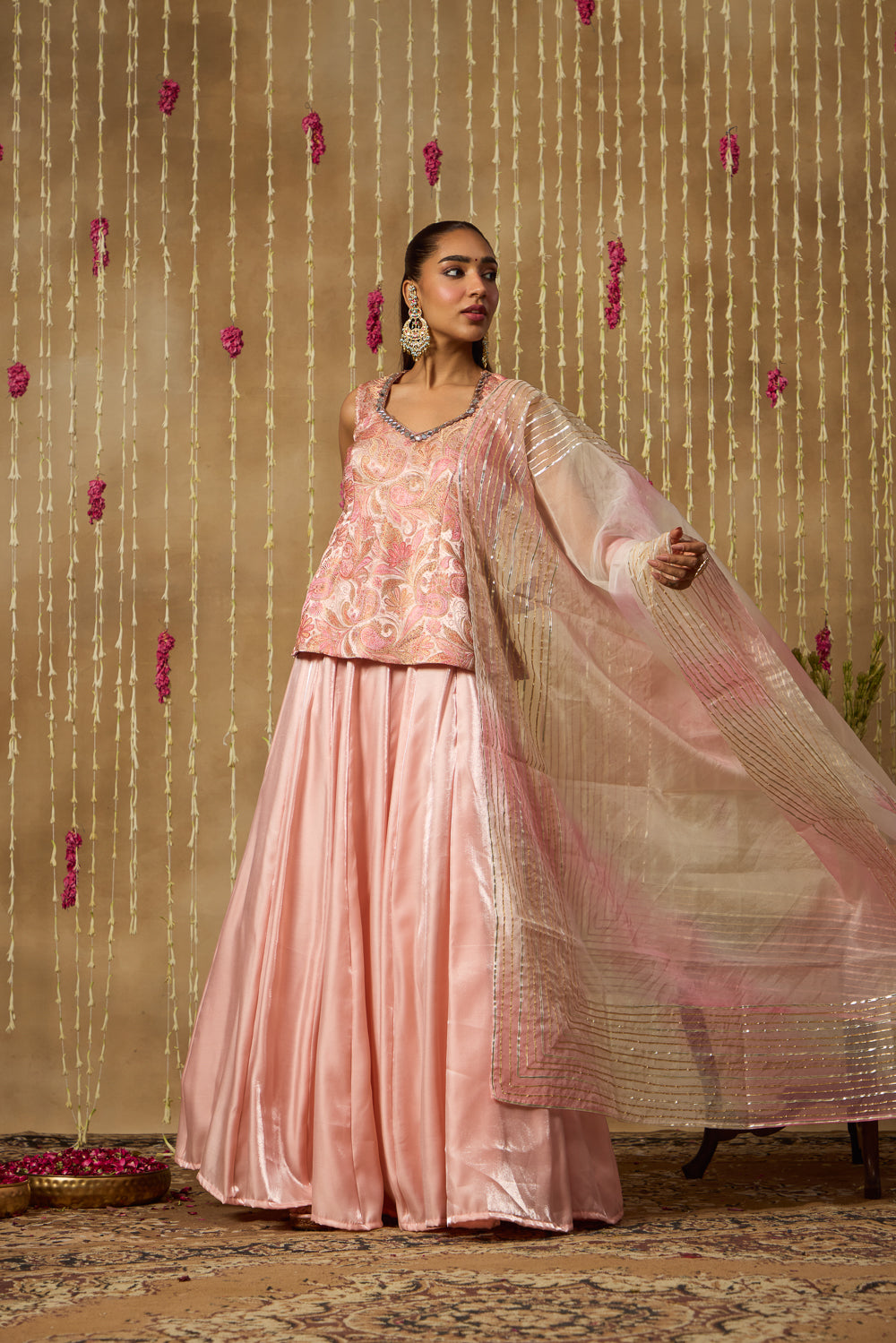 Jhoom Peach Paisley Lehenga Set