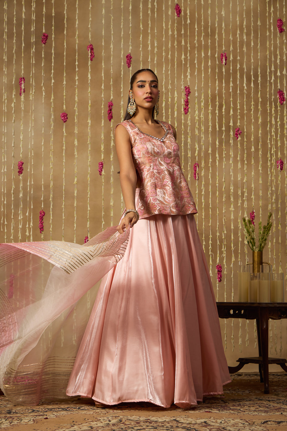 Jhoom Peach Paisley Lehenga Set