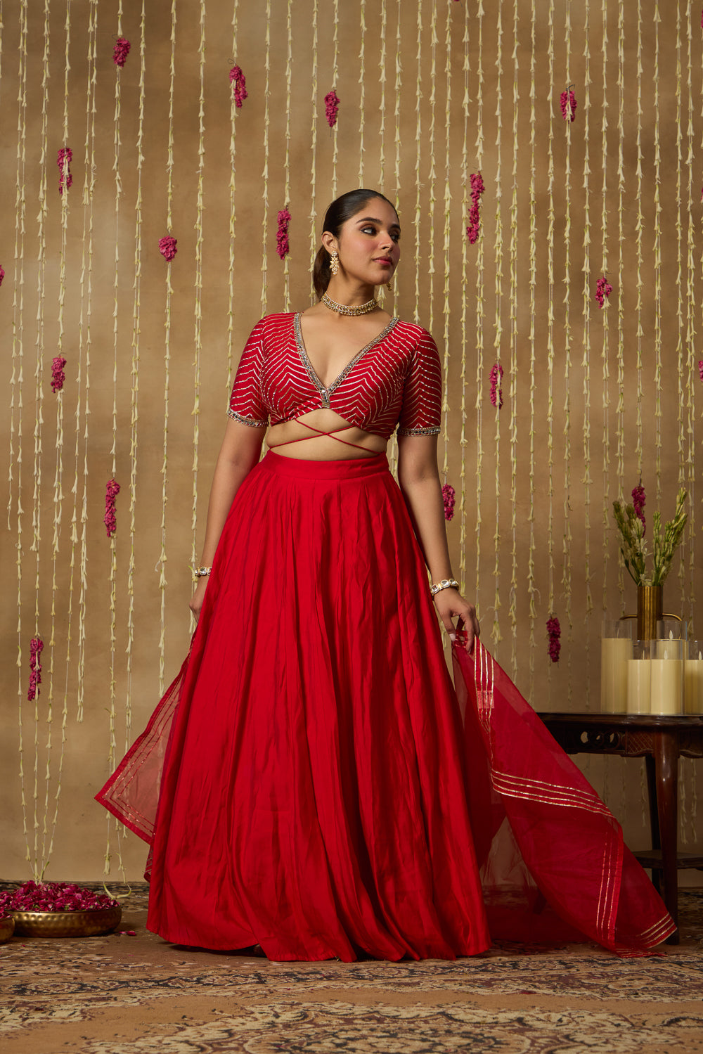 Jhoom Scarlet Chevron Lehenga Set