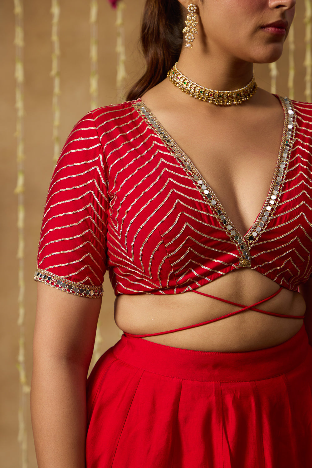 Jhoom Scarlet Chevron Lehenga Set