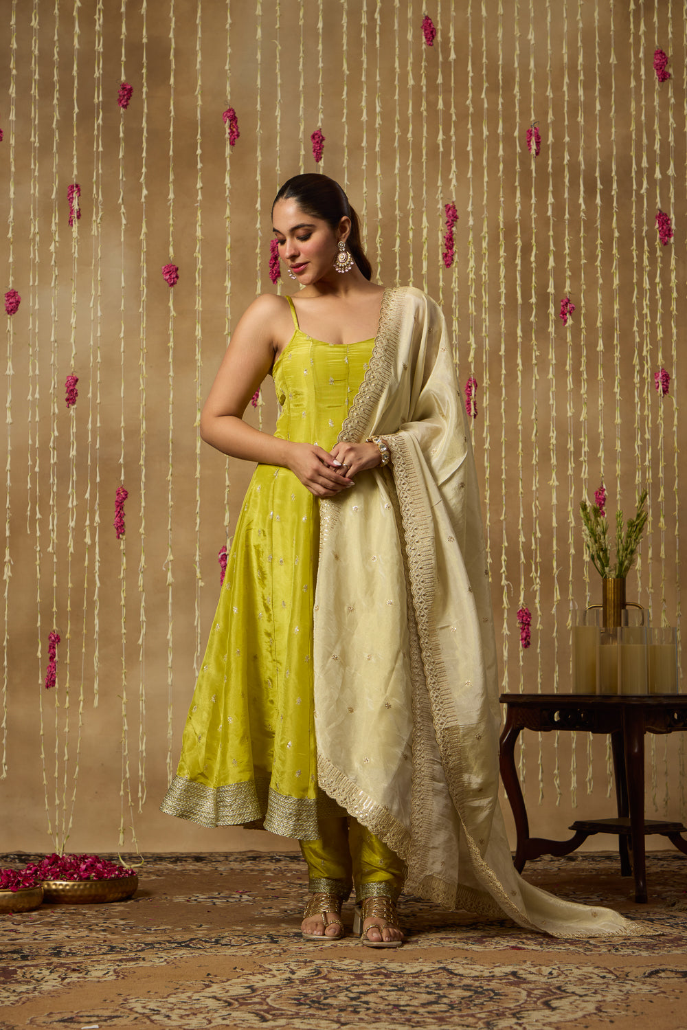 Jhoom Lime Zari Anarkali Set