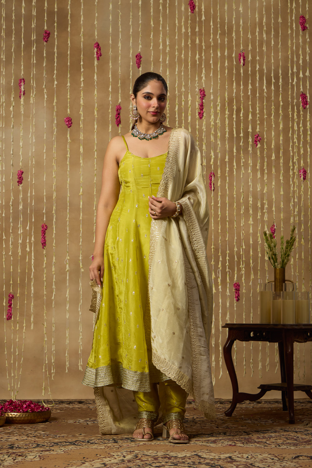 Jhoom Lime Zari Anarkali Set