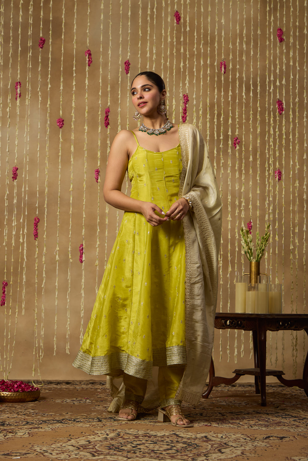 Jhoom Lime Zari Anarkali Set