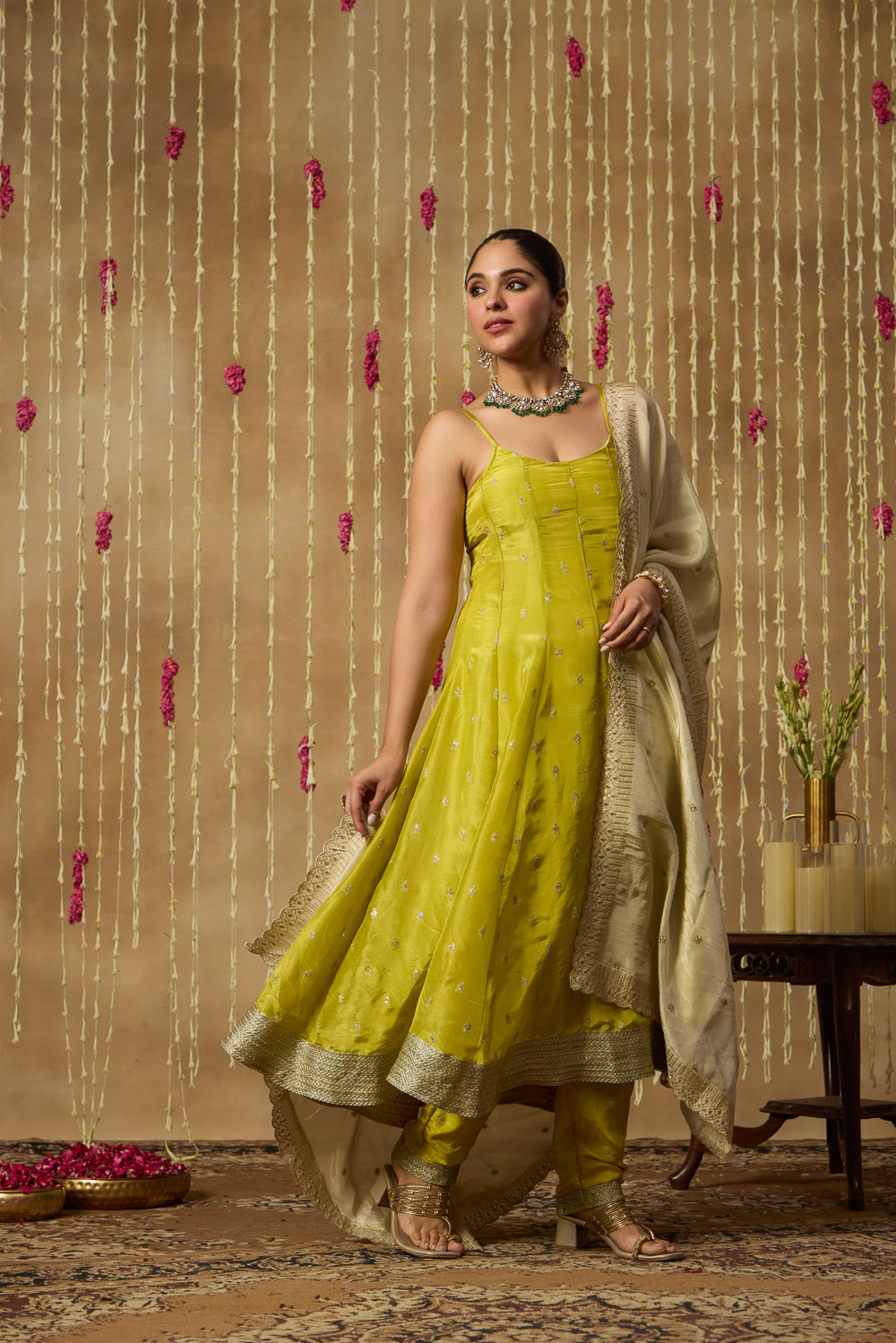 Jhoom Lime Zari Anarkali Set