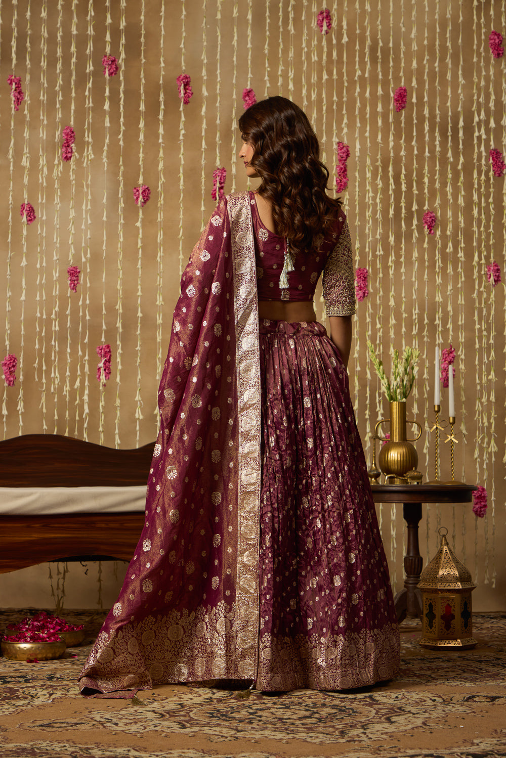 Jhoom Wine Banarasi Lehenga Set